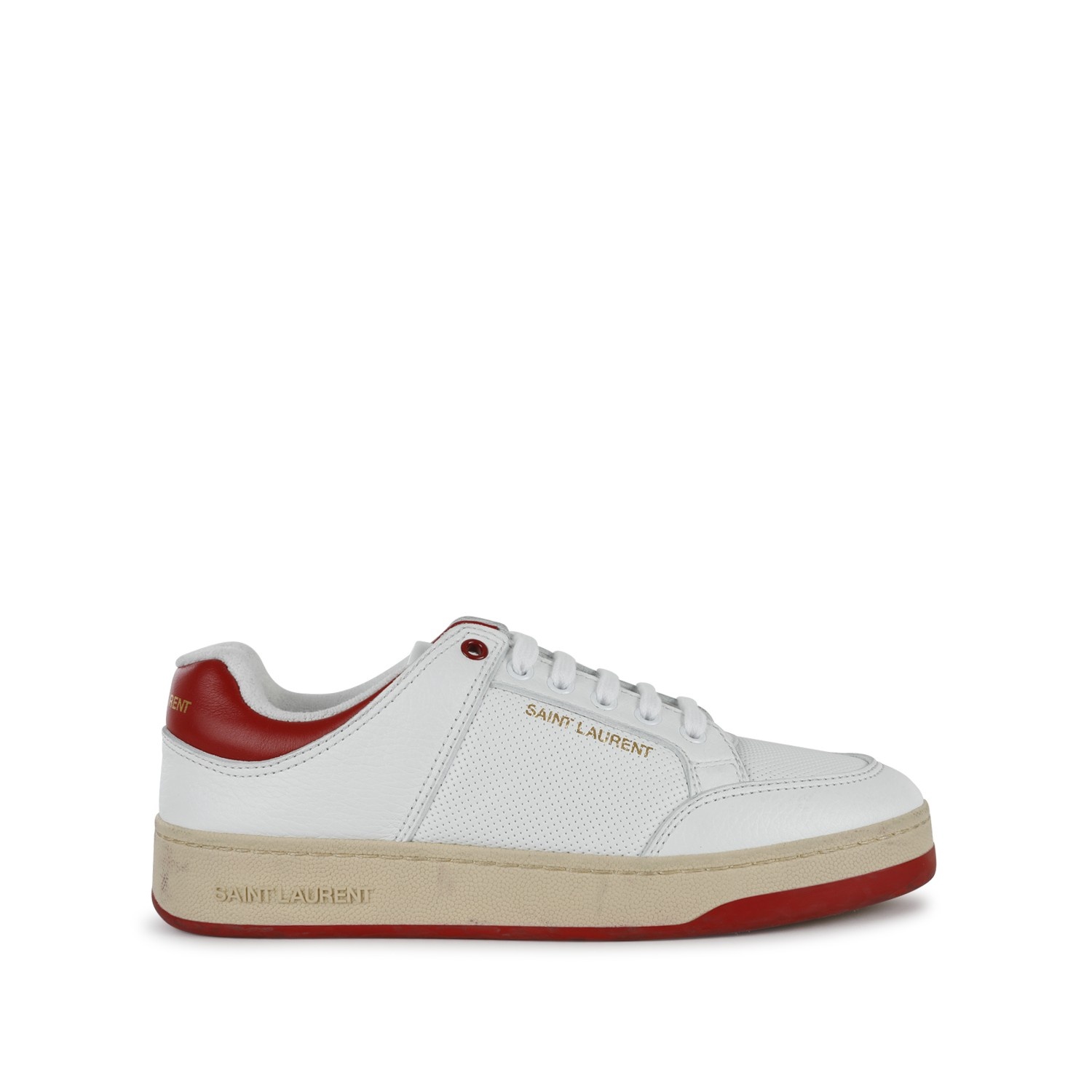 WHITE AND RED LEATHER SL/61 SNEAKERS - 1