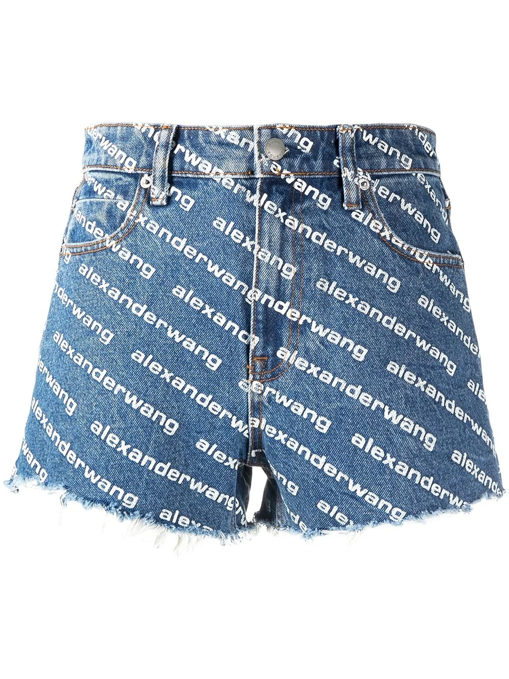 All-Over Logo Printed Denim Shorts - 1