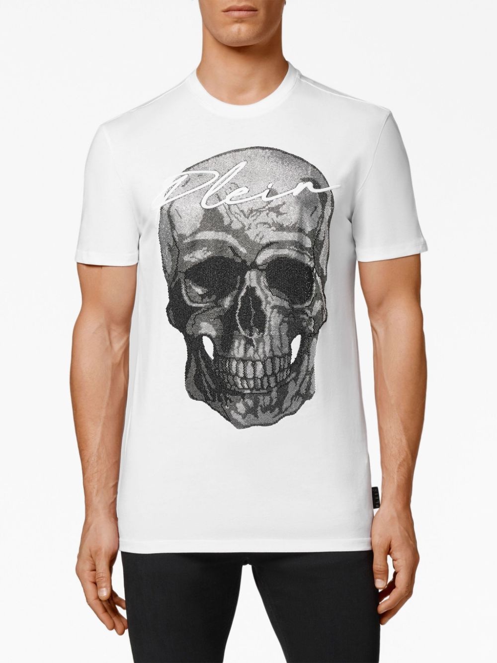 crystal-embellished skull cotton T-shirt - 3