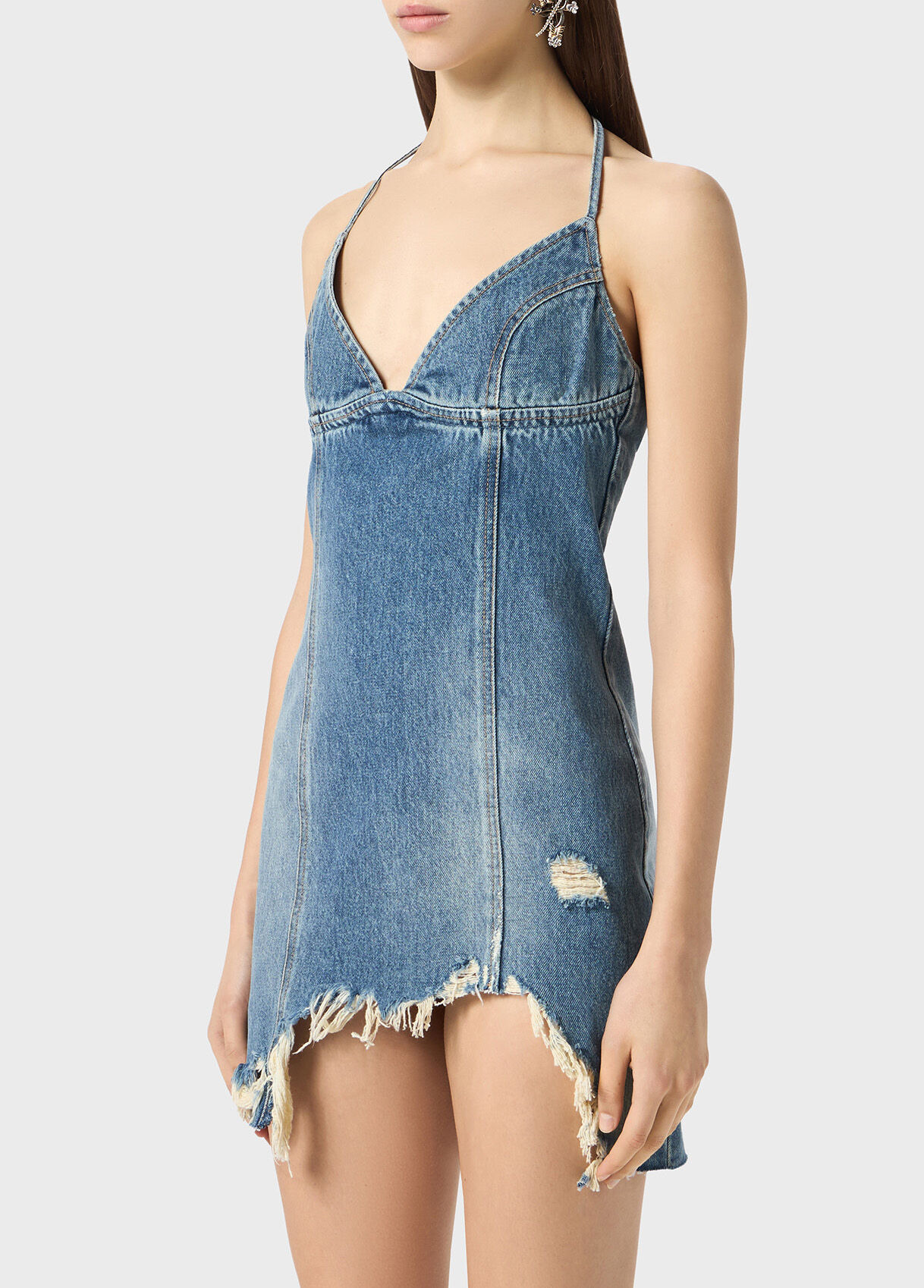 DISTRESSED DENIM DRESS WITH FRINGES - 4