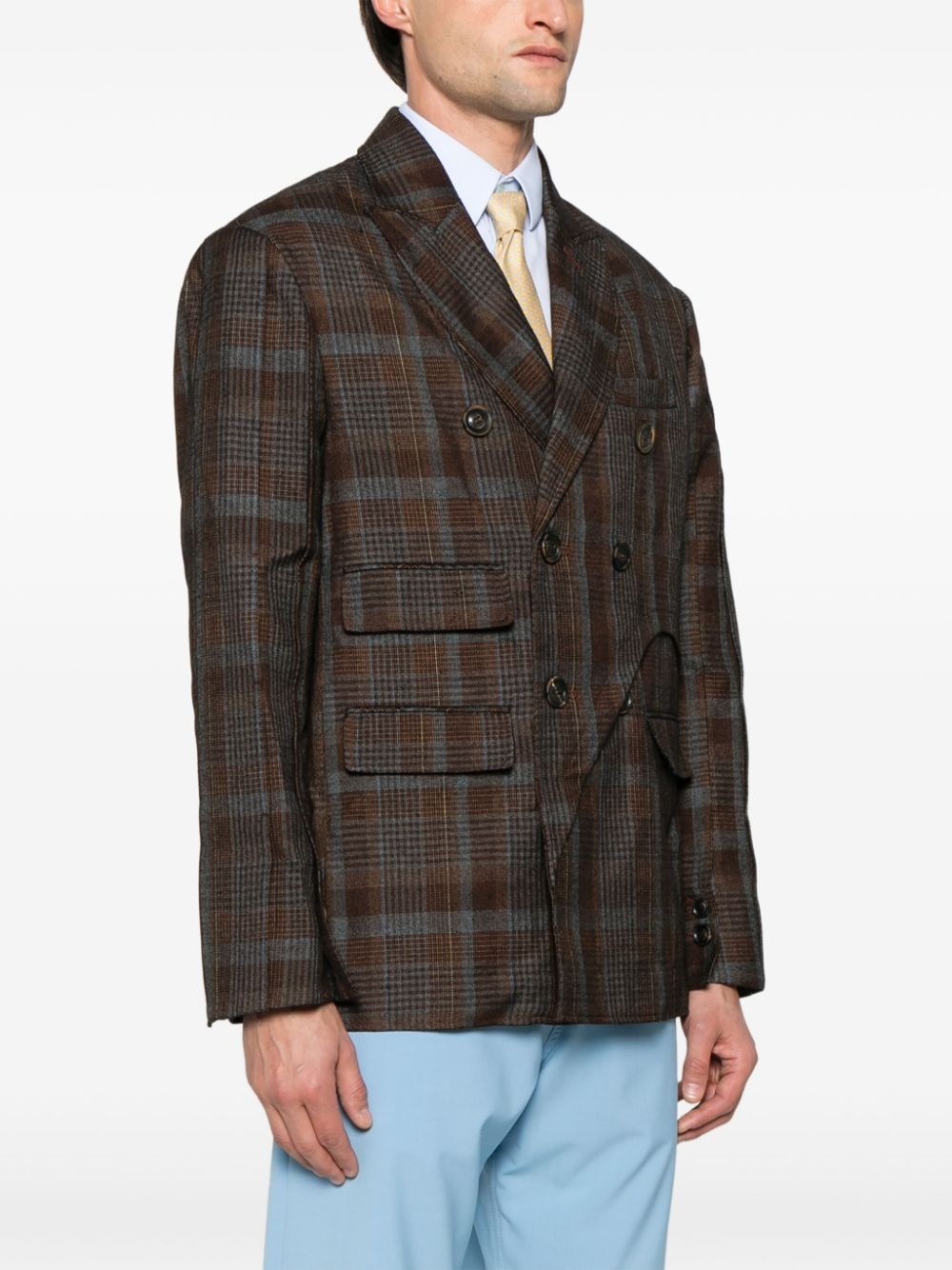 Soe-check double-breasted blazer - 3