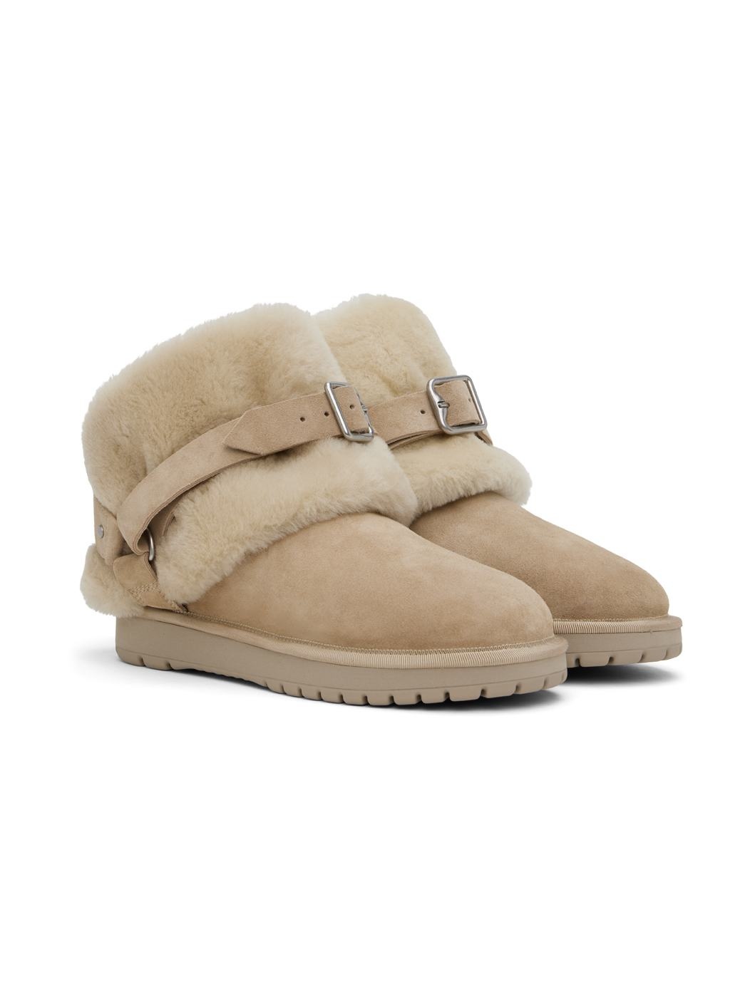 Beige Suede & Shearling Chubby Boots - 4