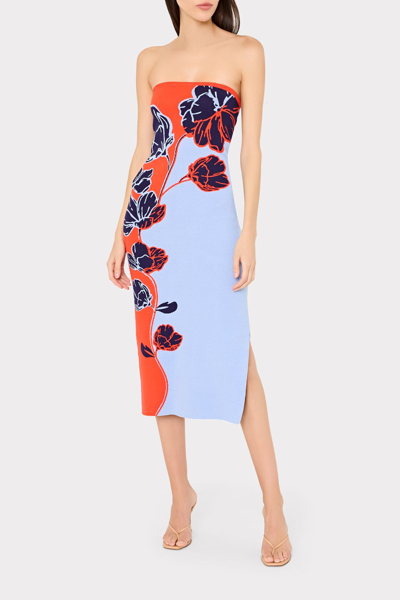 MILLY Simone Strapless Split Floral Midi Dress outlook