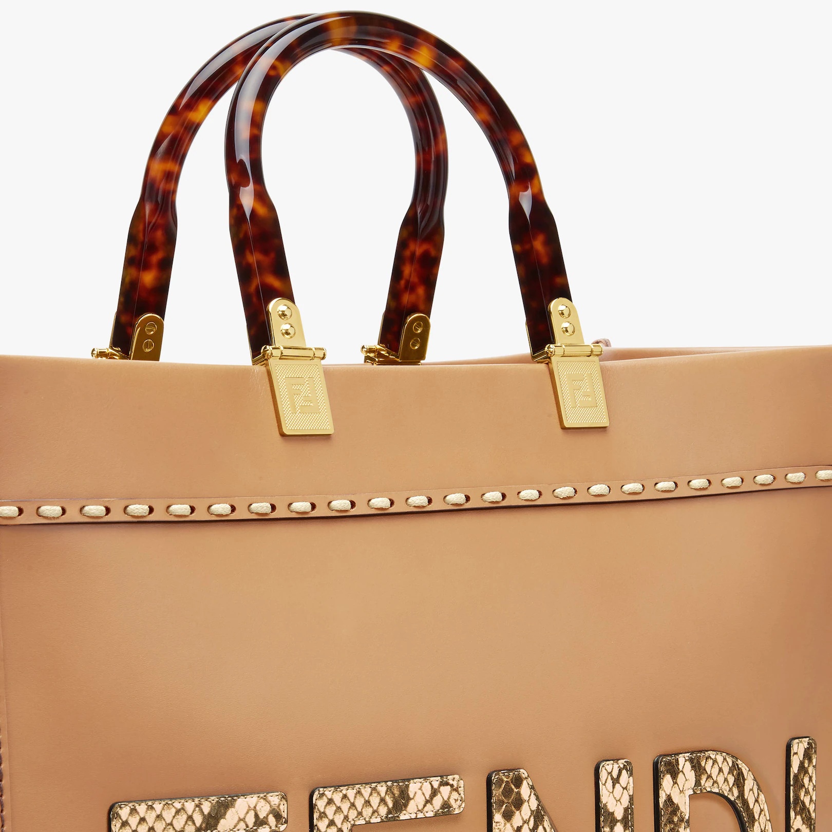 Light brown leather and elaphe shopper bag - 5