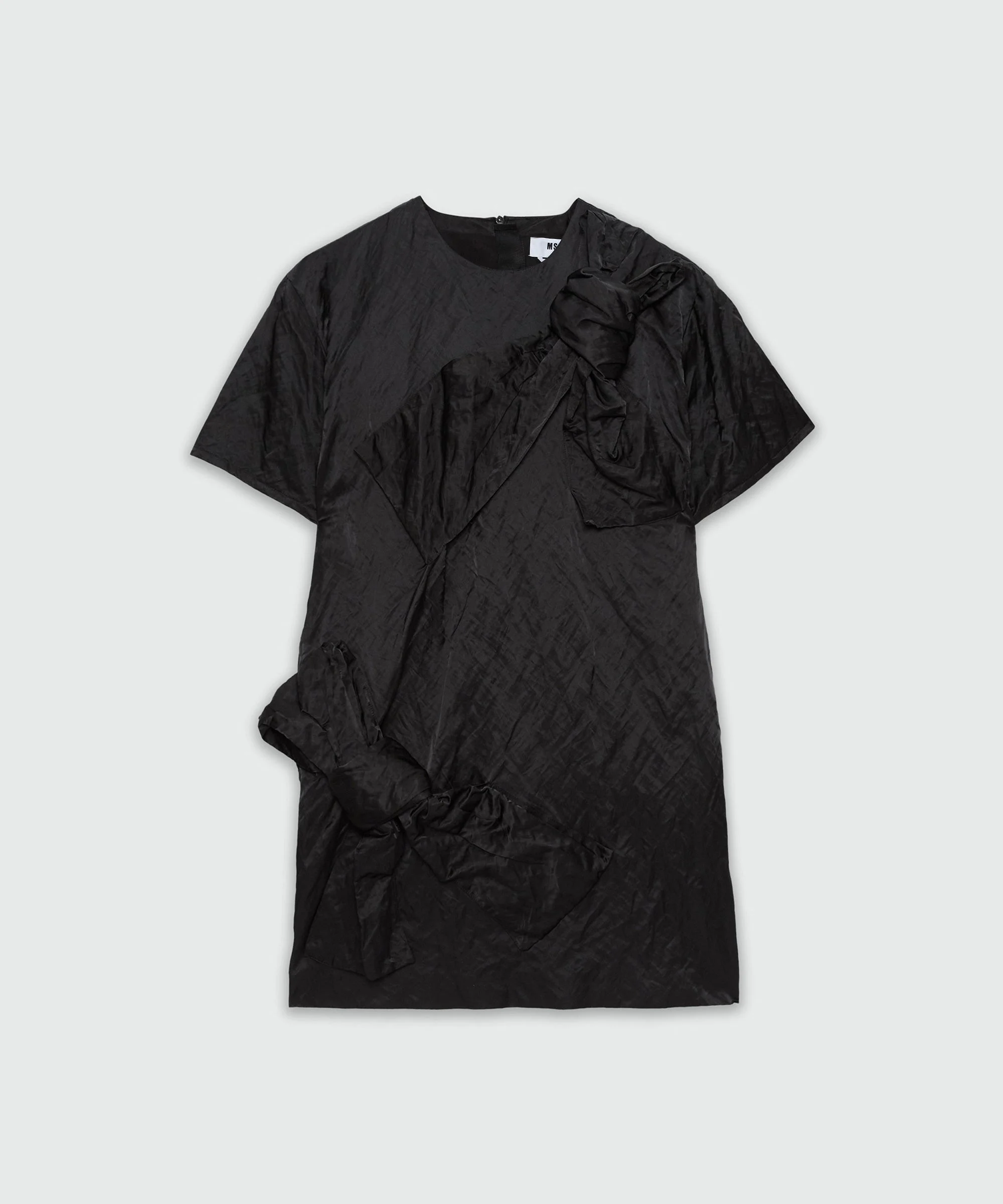 Black crinkle duchesse minidress with bow - 1