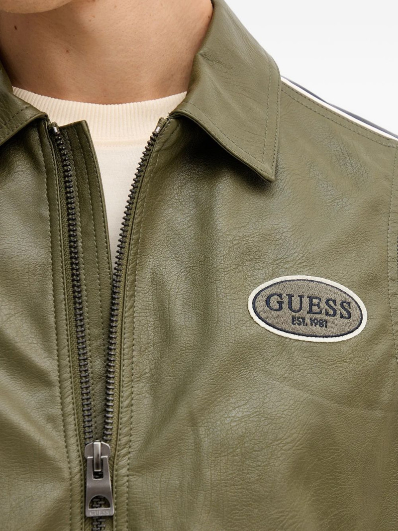 faux-leather zip panelled bomber jacket 5