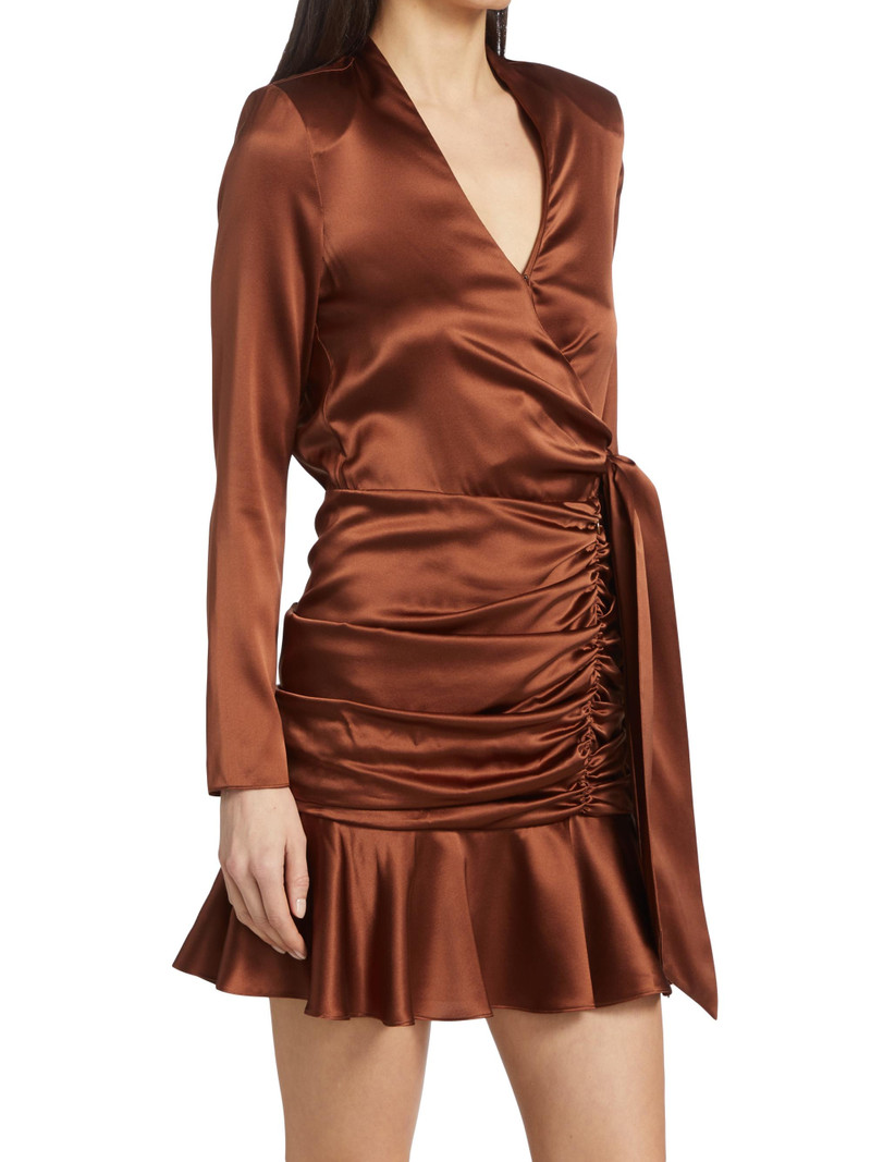 Women's Agatha Silk Satin Wrap-Effect Dress - Cognac 4