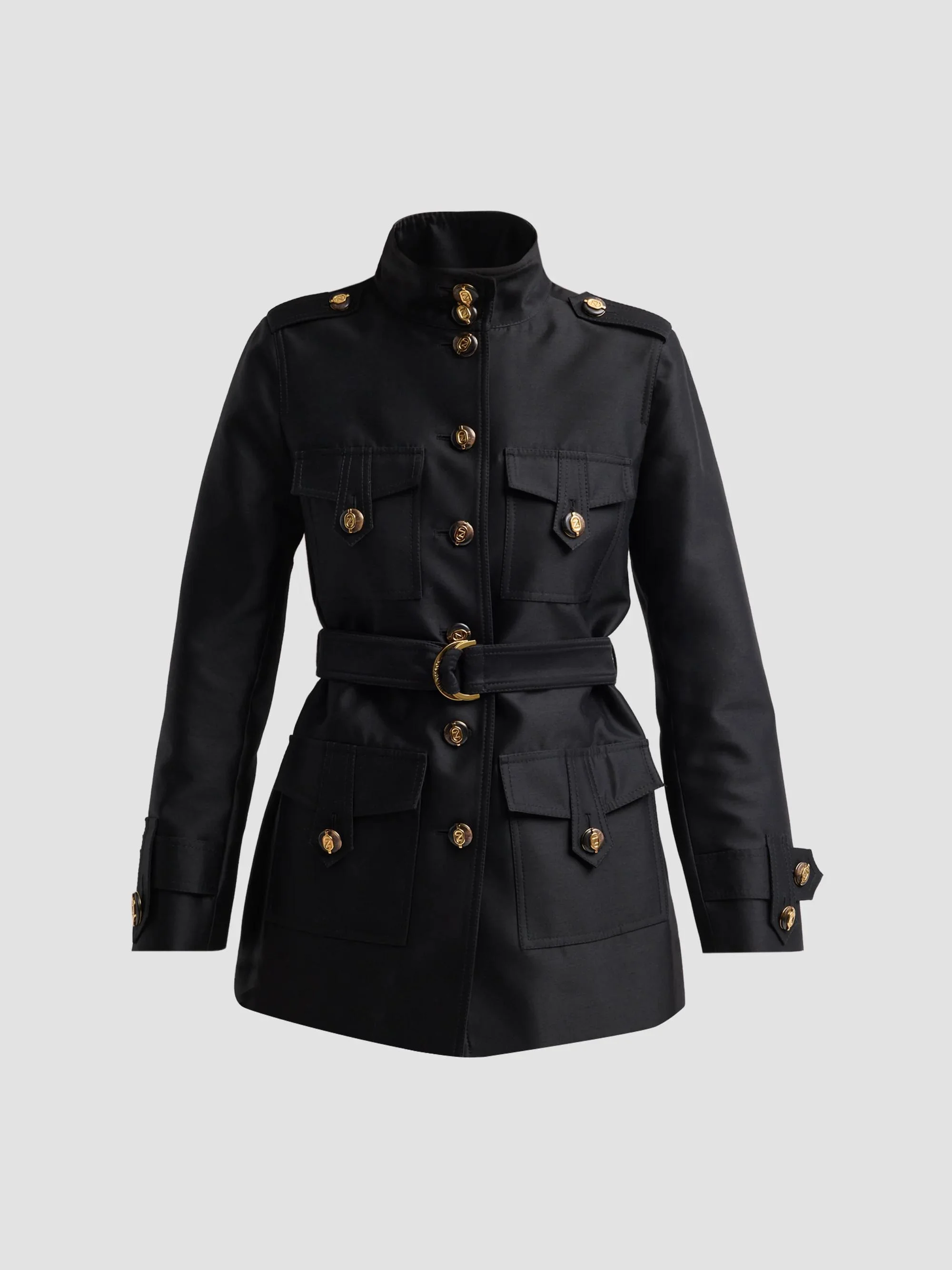 Women's Valiant Wool-Silk Utility Jacket - Black - 1