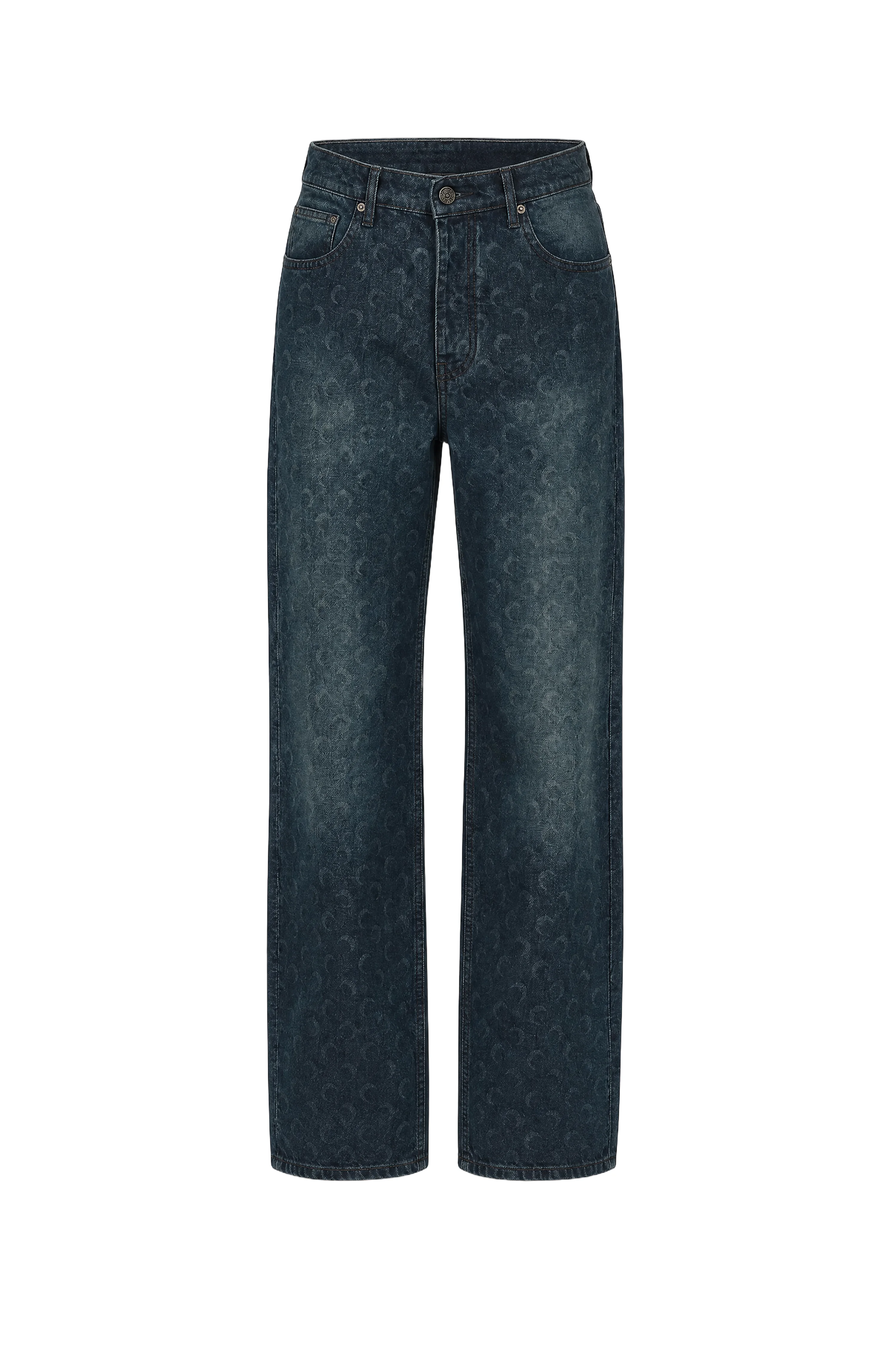 MOON LASER DARK BLUE WASH DENIM STRAIGHT JEANS - 1