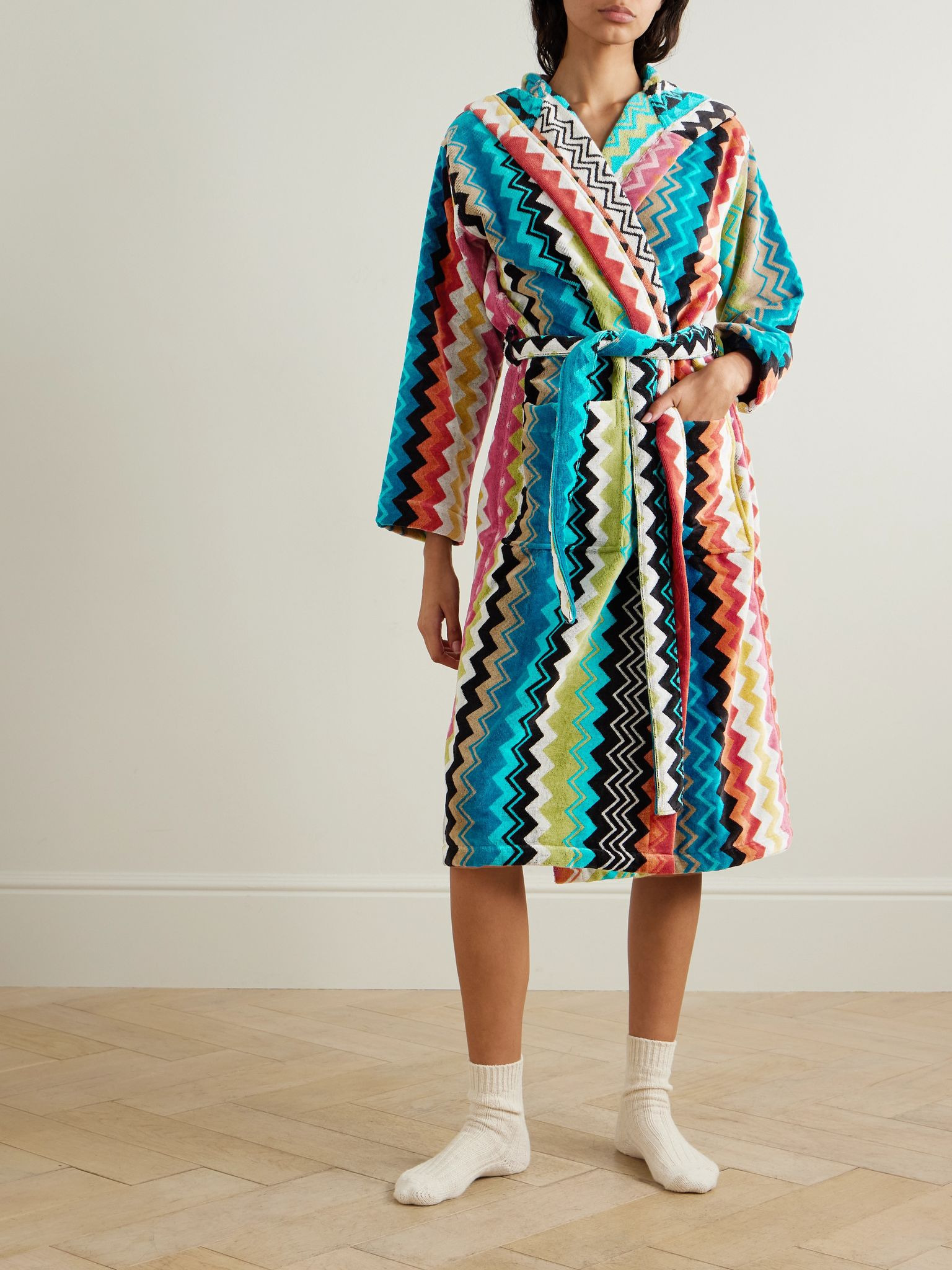 Giacomo hooded striped cotton-terry robe Turquoise - 2