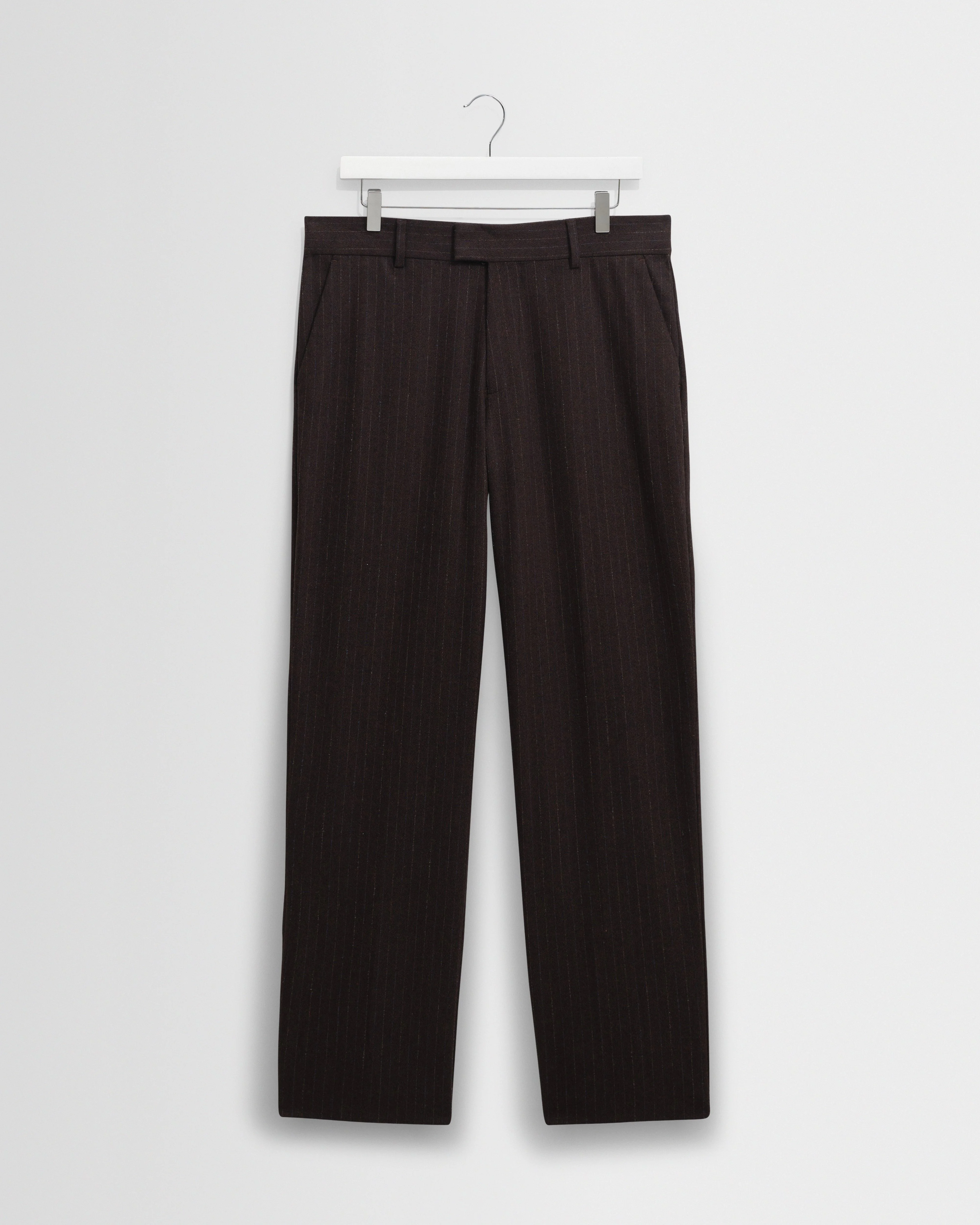 Aston - Dark Brown Wool Pinstripe Trousers - 1