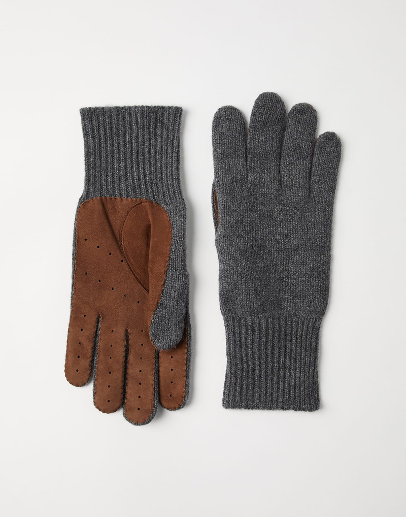 Cashmere knit gloves with suede palm 1