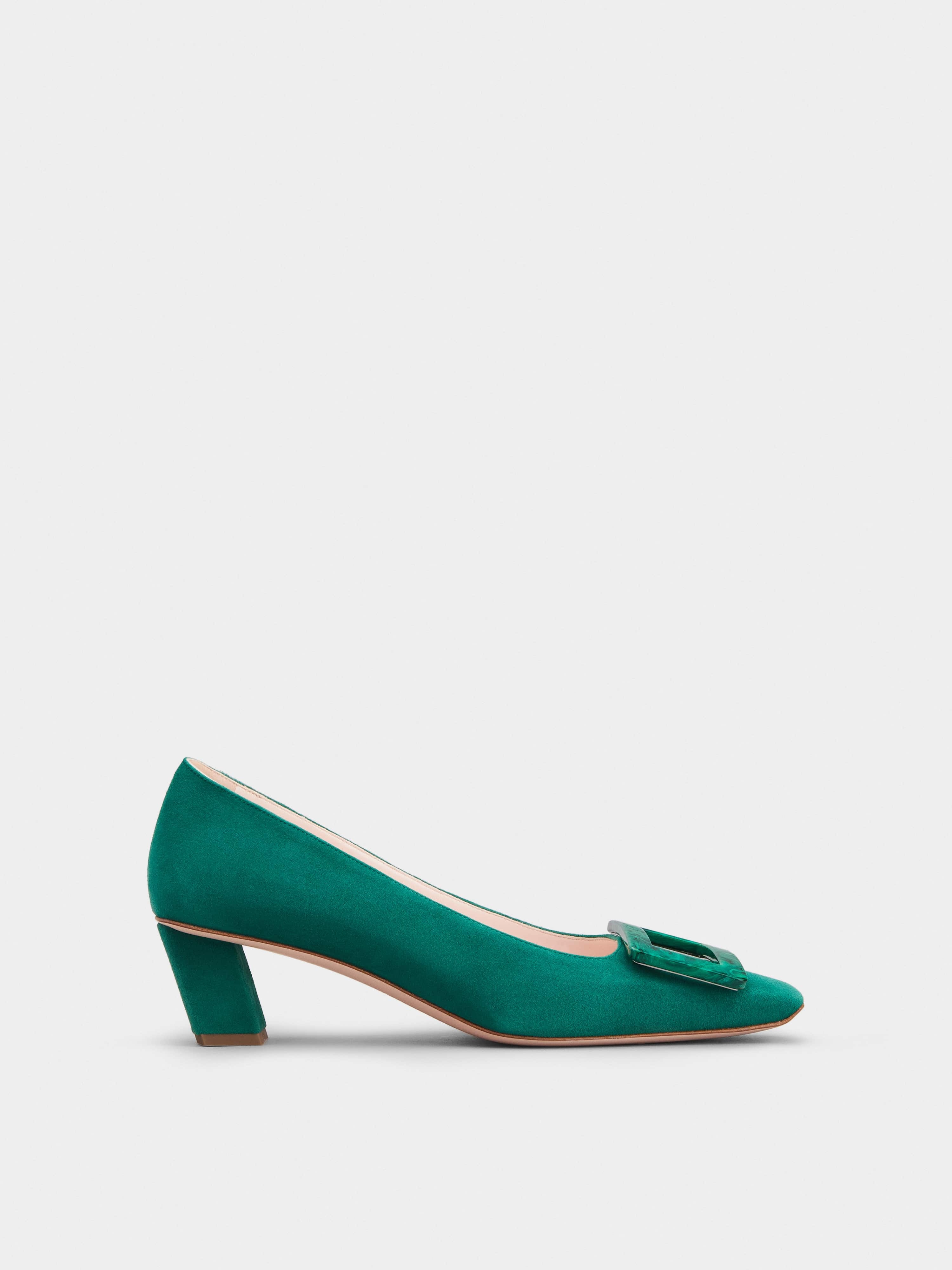 Belle Vivier Stone Buckle Pumps in Suede - 1