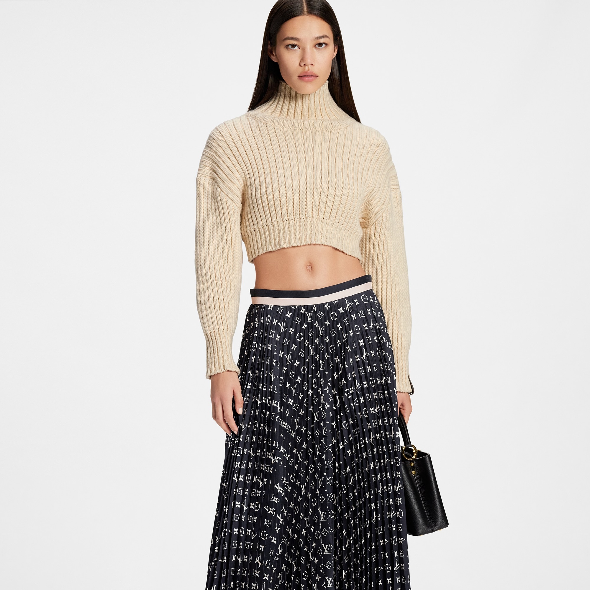 Stripe Accent Monogram Pleated Skirt - 5