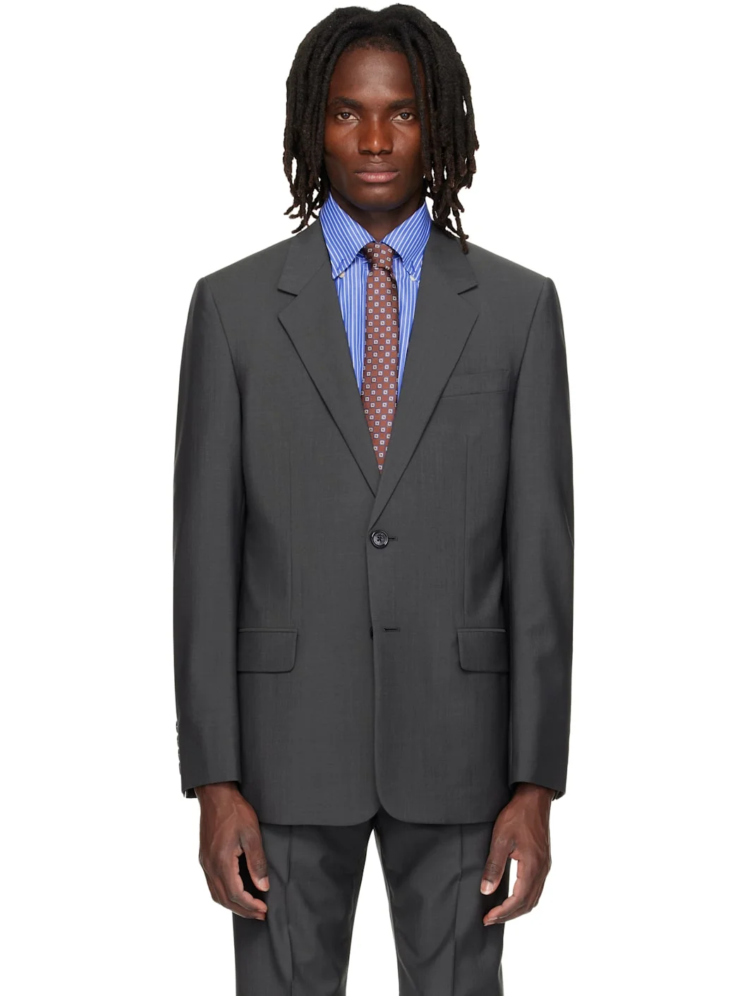 Gray Wool Mohair Blazer - 1
