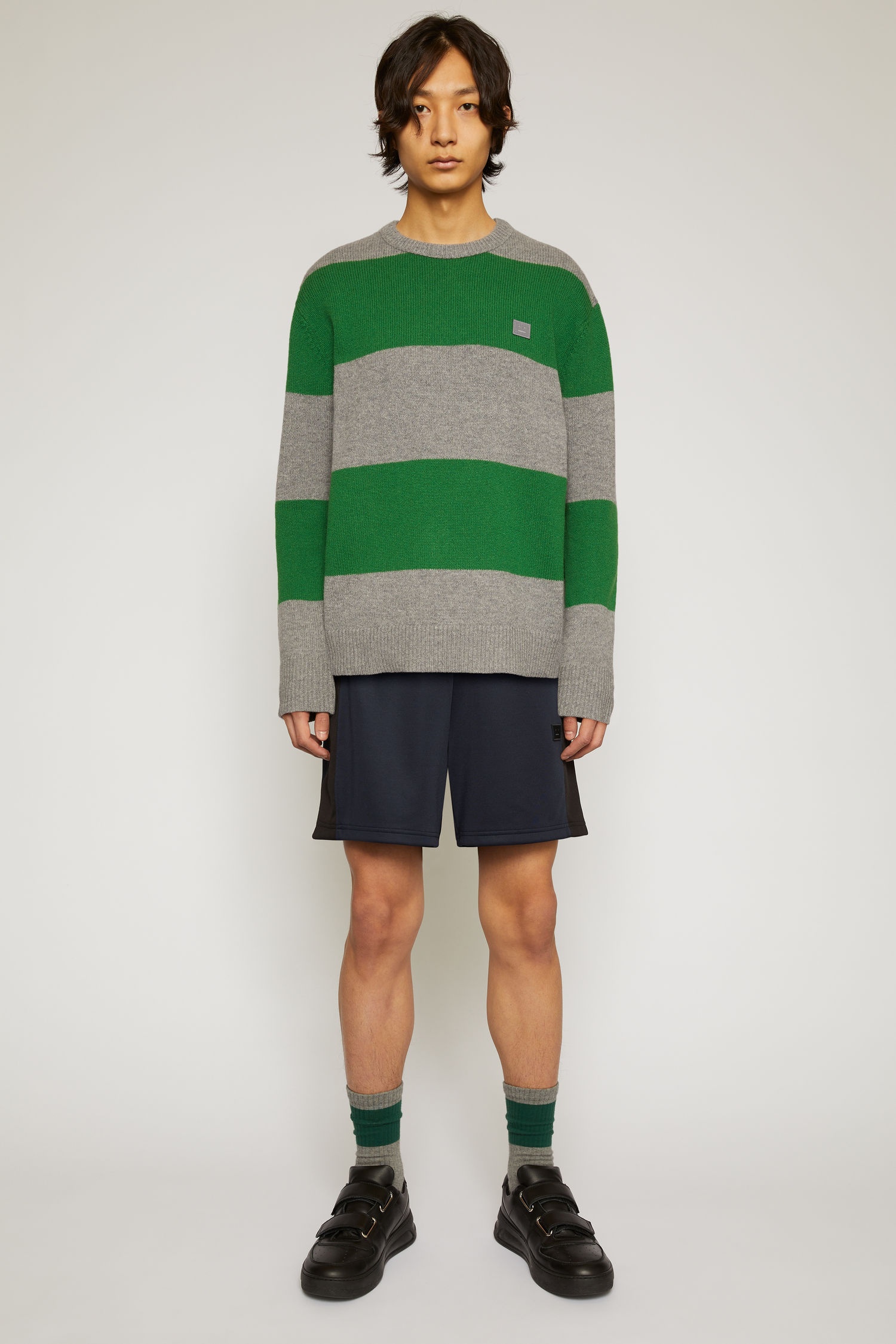 Block stripe sweater grey melange/deep green - 2