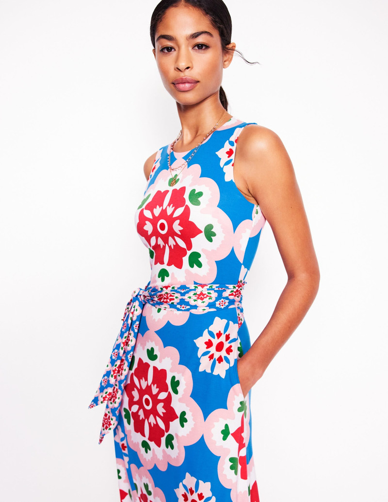 Grown On Tie Trapeze Dress-Cerulean Blue, Bloom Geo 6