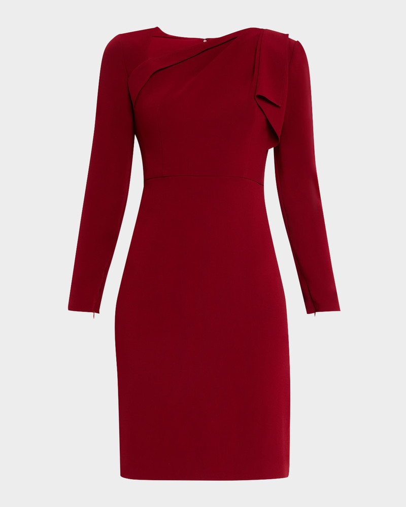 Shoulder-Drape Long-Sleeve Light Cady Dress 1