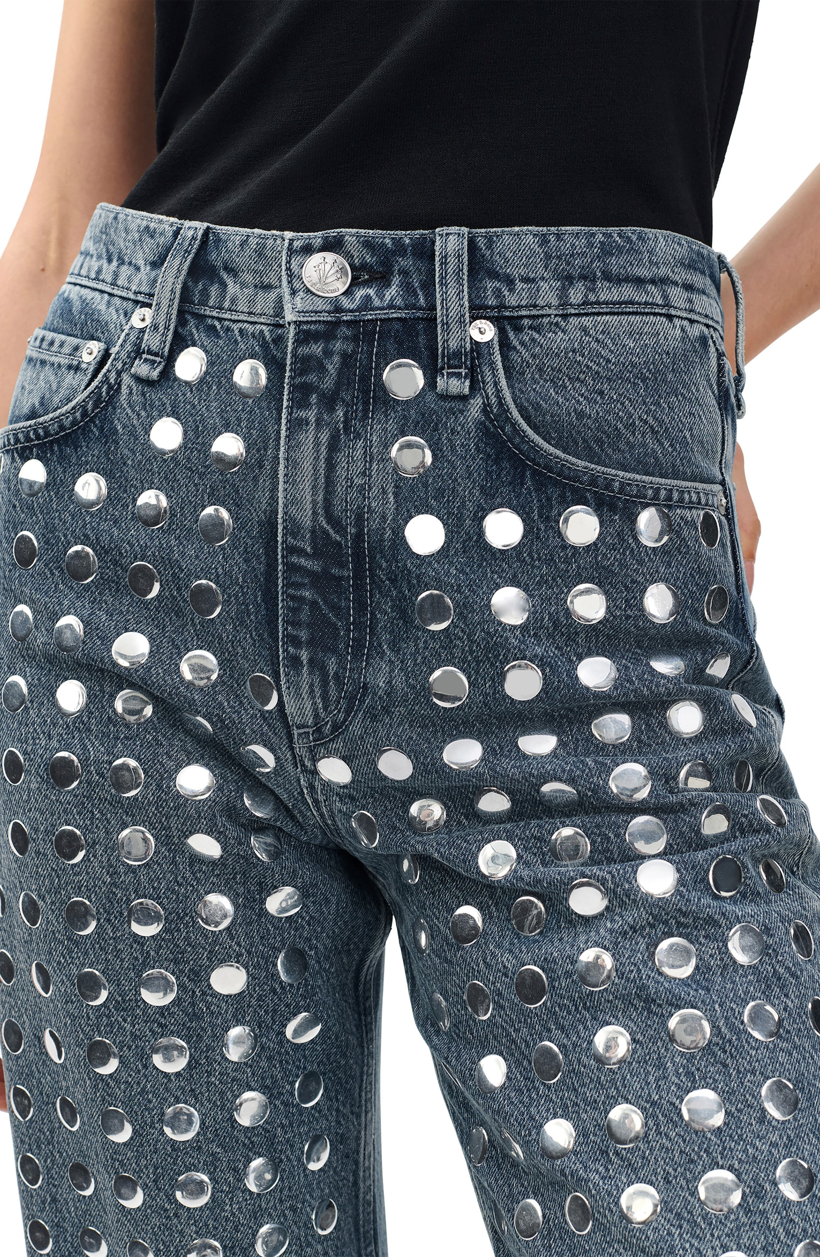 rag & bone Shea Rhinestone Straight Leg Jeans in Blue at Nordstrom - 3