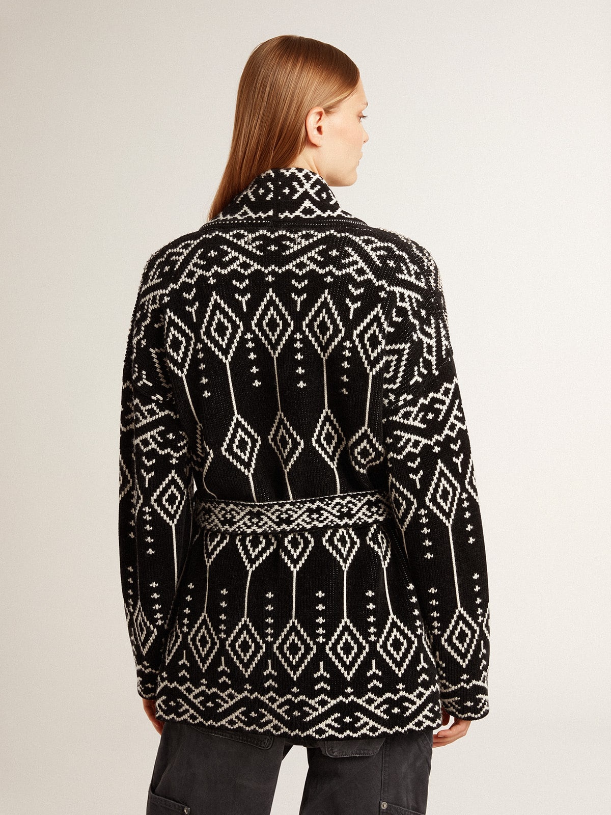 Women’s black cardigan with belt and crystals - 4