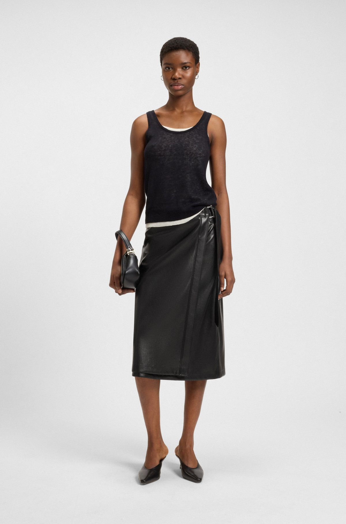 FAUX-LEATHER SKIRT WITH WRAP FRONT - 3
