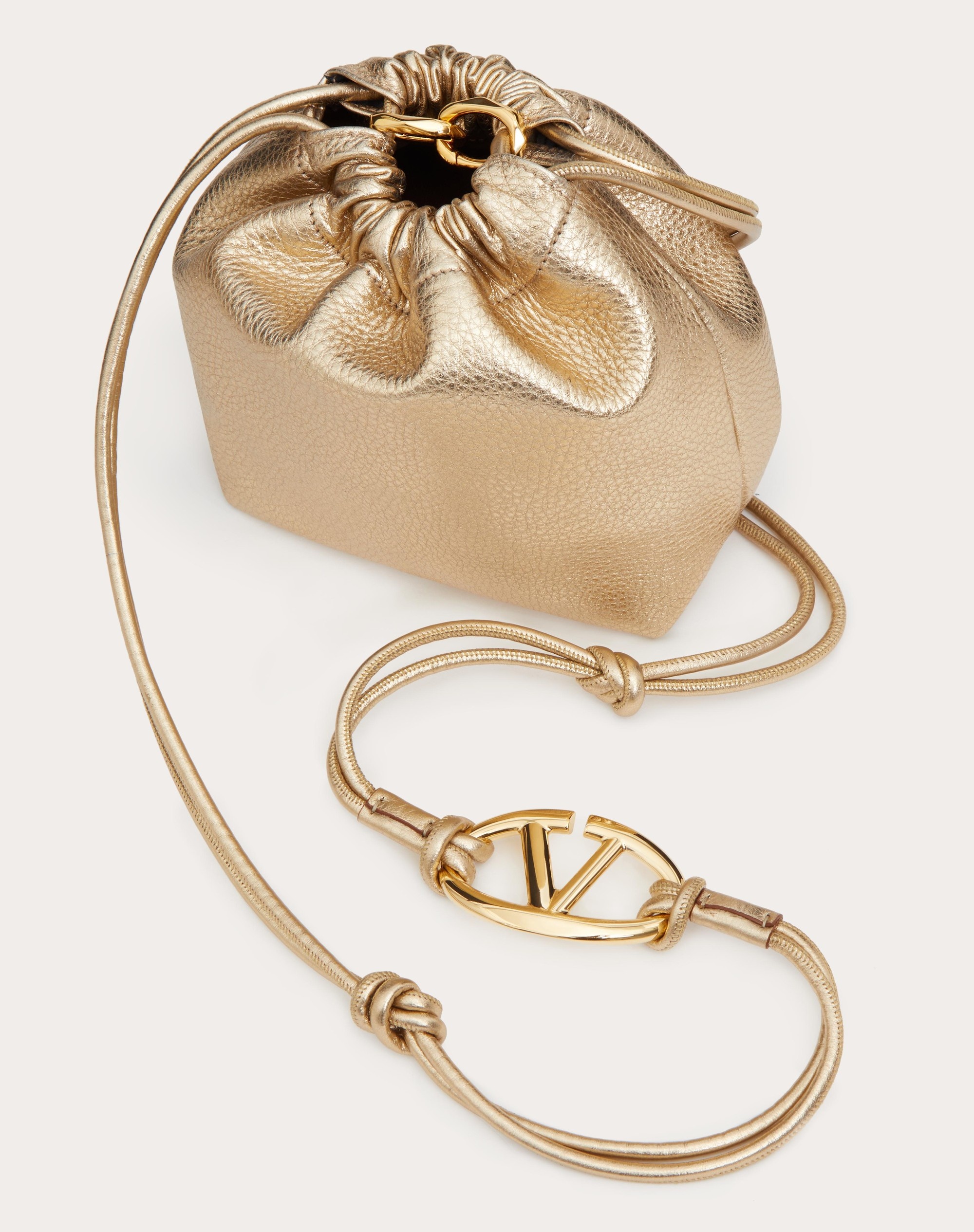 VLOGO POUF METALLIC LEATHER MINI BUCKET BAG - 5