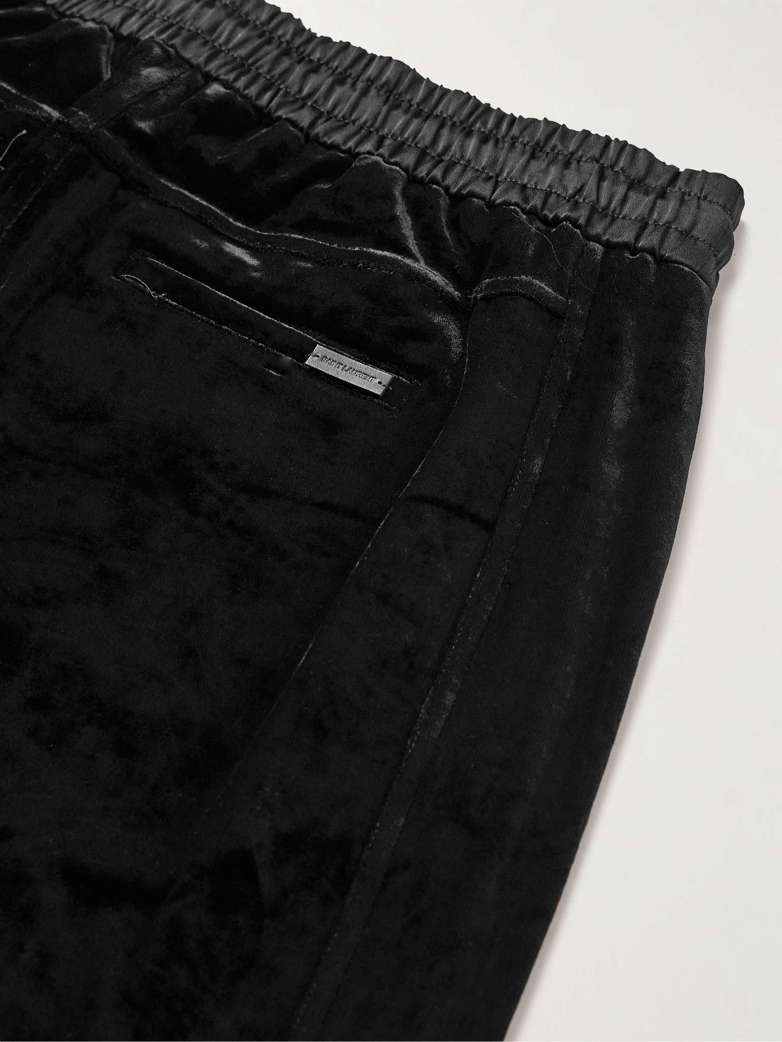 Wide-Leg Satin-Trimmed Stretch-Velvet Drawstring Trousers - 4