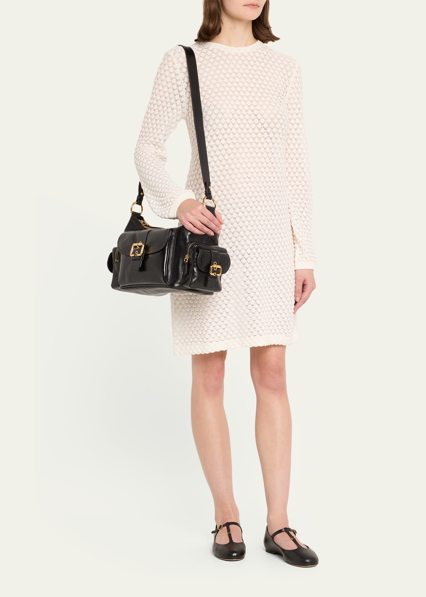 Camera Bag Medium in Natural Shiny Calfskin - 5