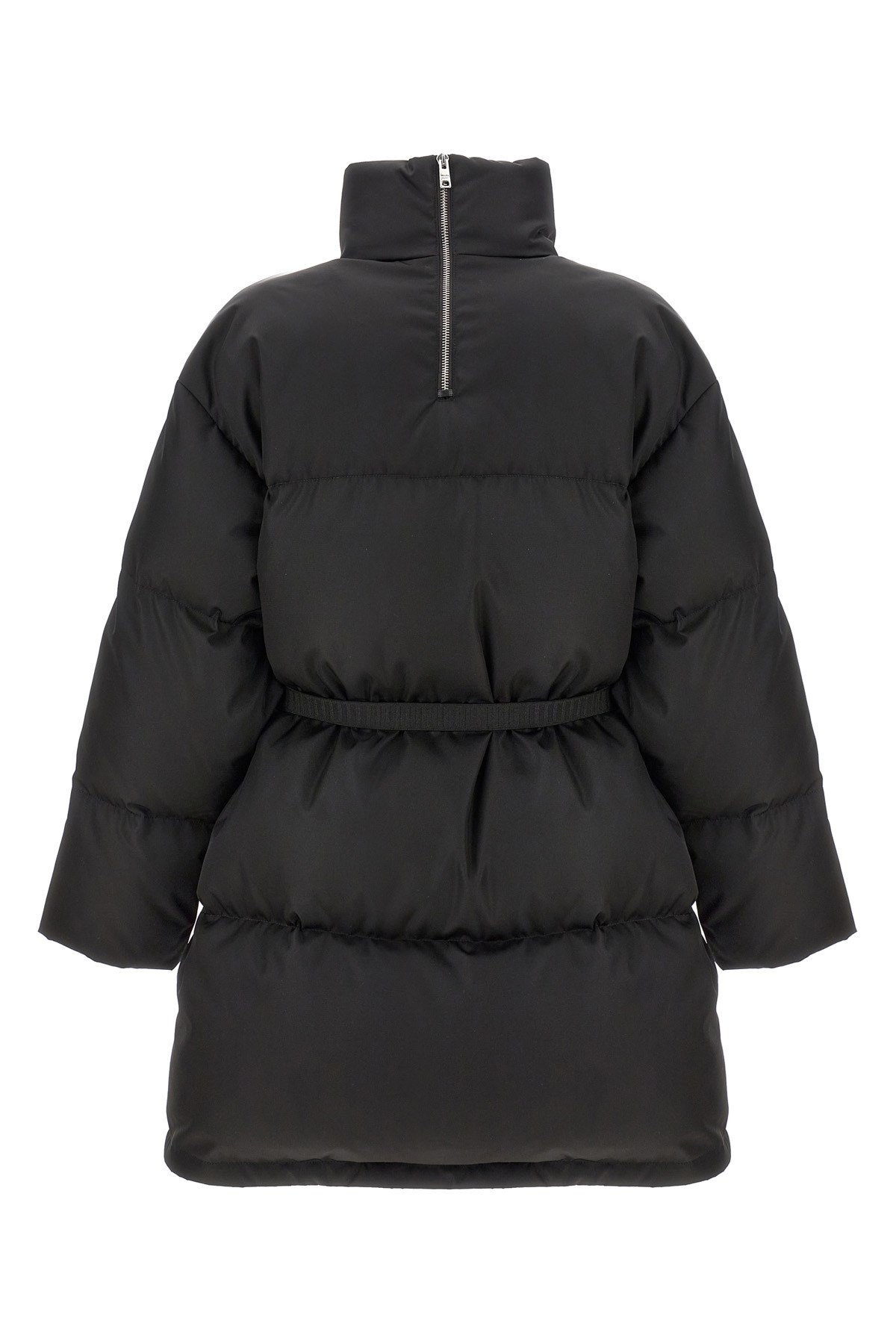 PRADA新作【29Z408_11C9_F0002 RE-NYLON DOWN JACKET】 Black Re-nylon Gabardine Hooded Down Coat | PRADA
