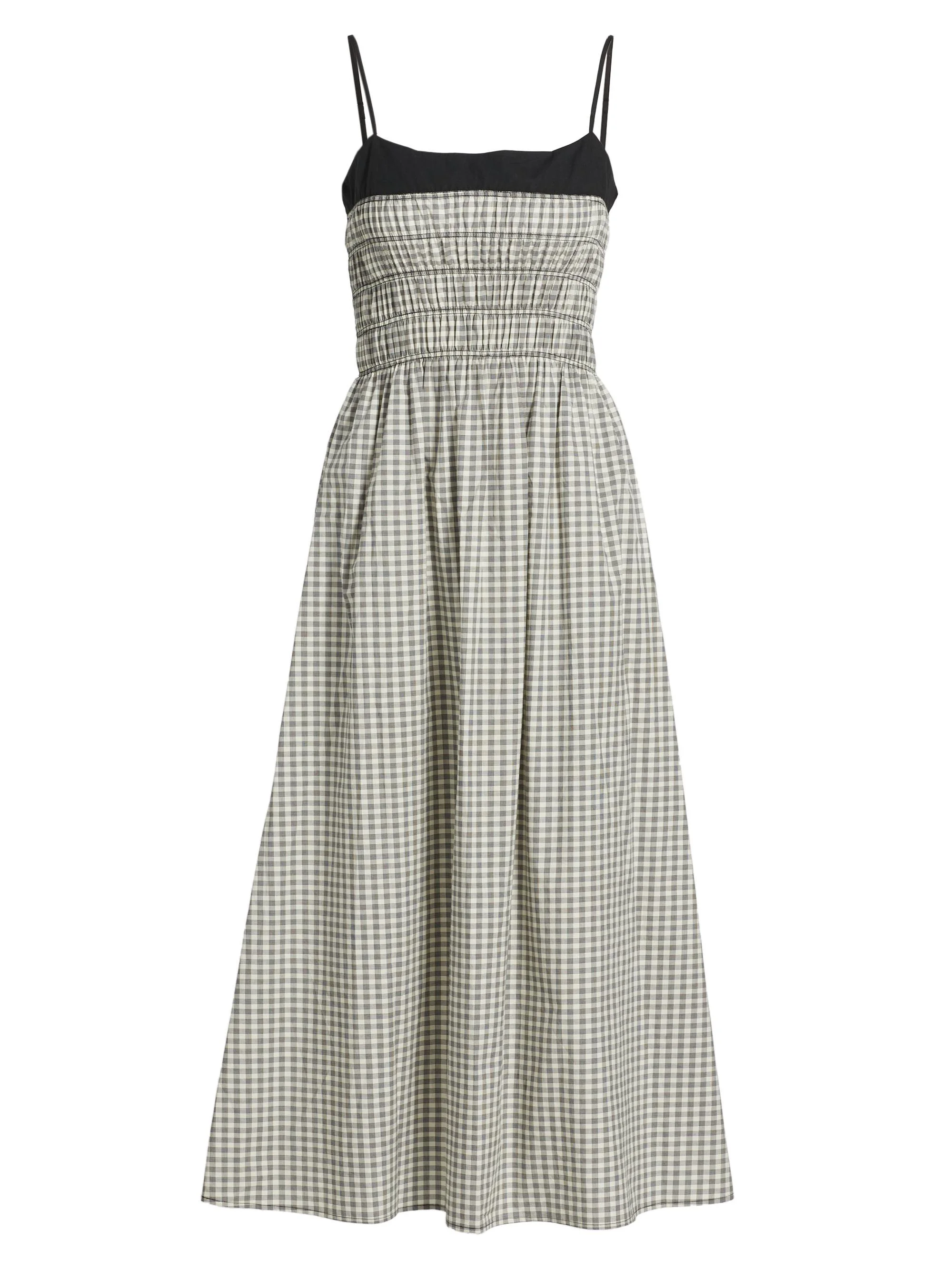 Women's Primrose Gingham Stretch-Cotton Midi-Dress - Ivory Jet Gingham - 1