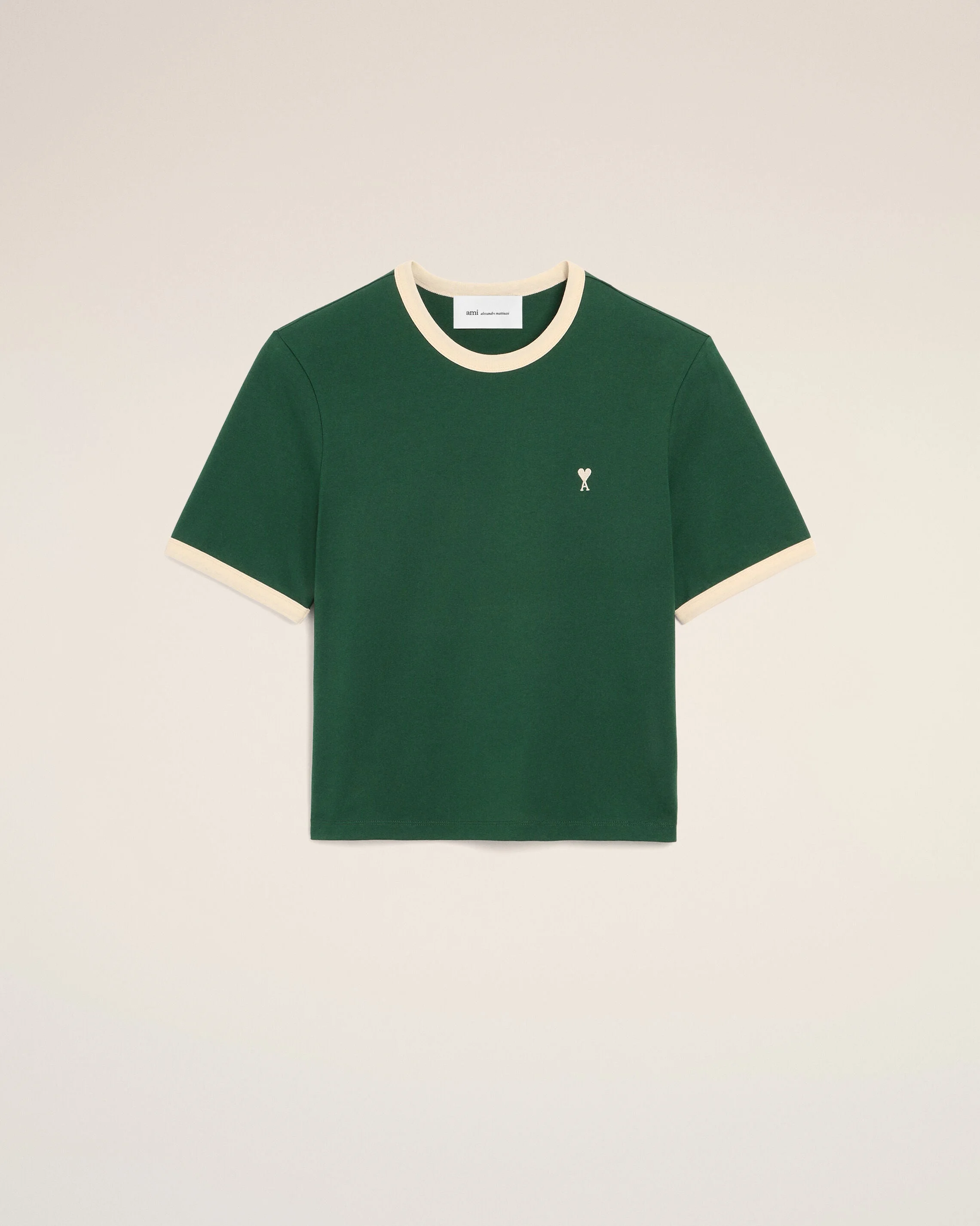 GREEN CONTRASTED COTTON T-SHIRT WITH AMI DE COEUR - 1