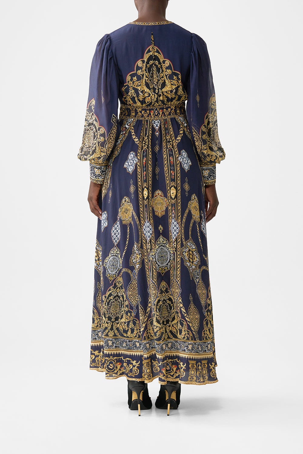 SHAPED WAISTBAND DRESS WITH GATHERED SLEEVES - 3