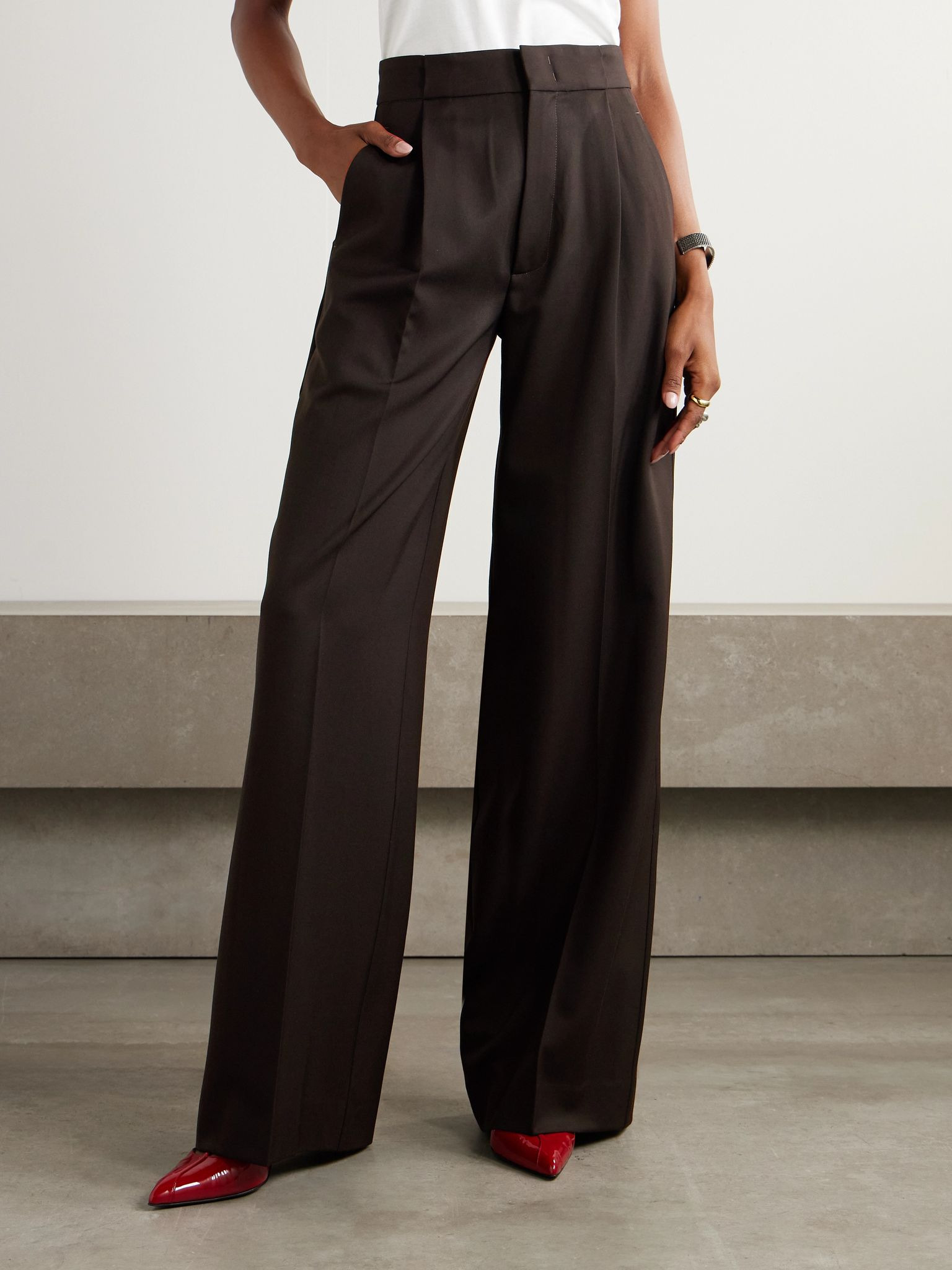 Bogart pleated wool wide-leg pants Brown - 3