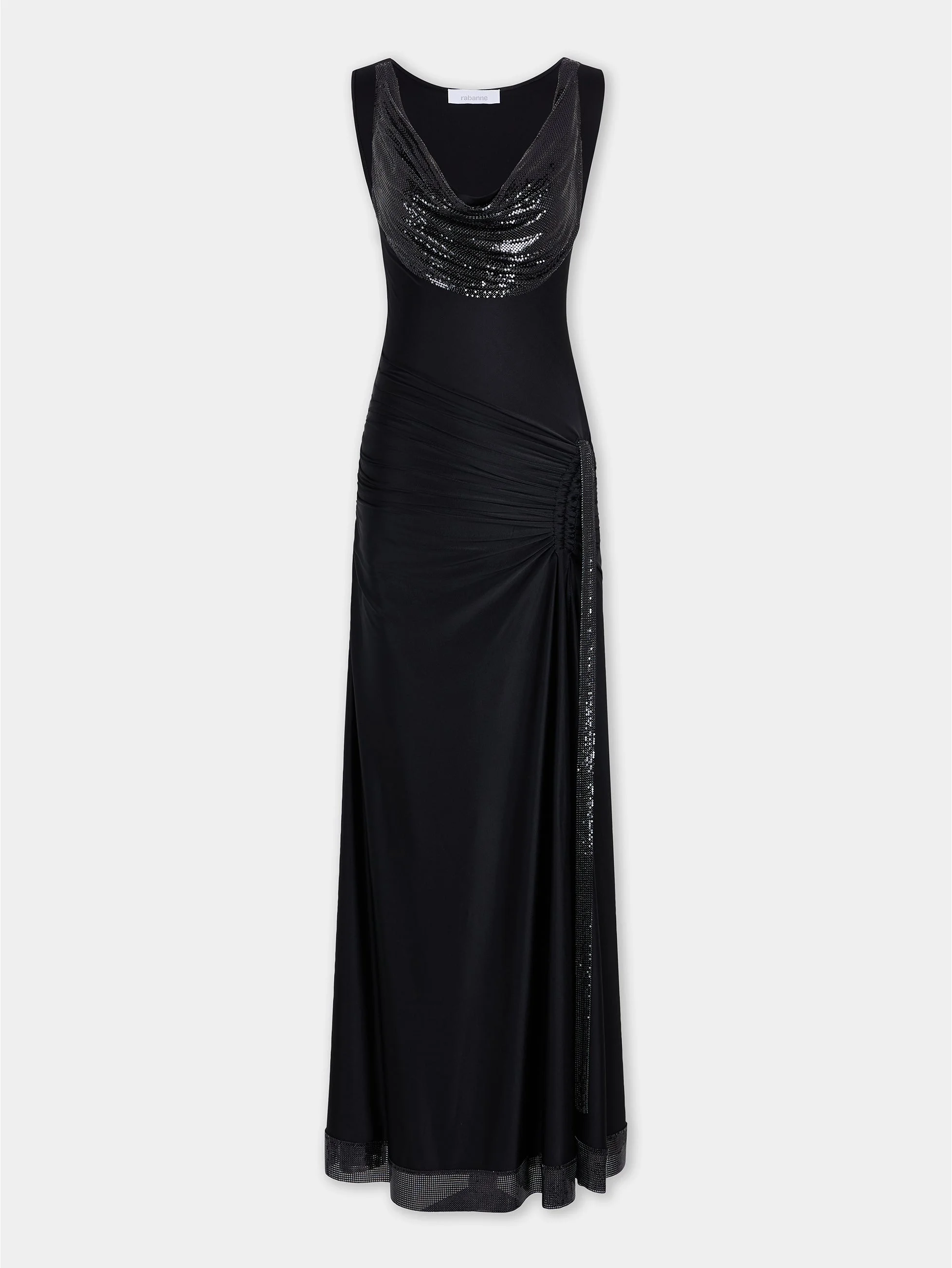 LONG BLACK MESH AND JERSEY DRESS - 1