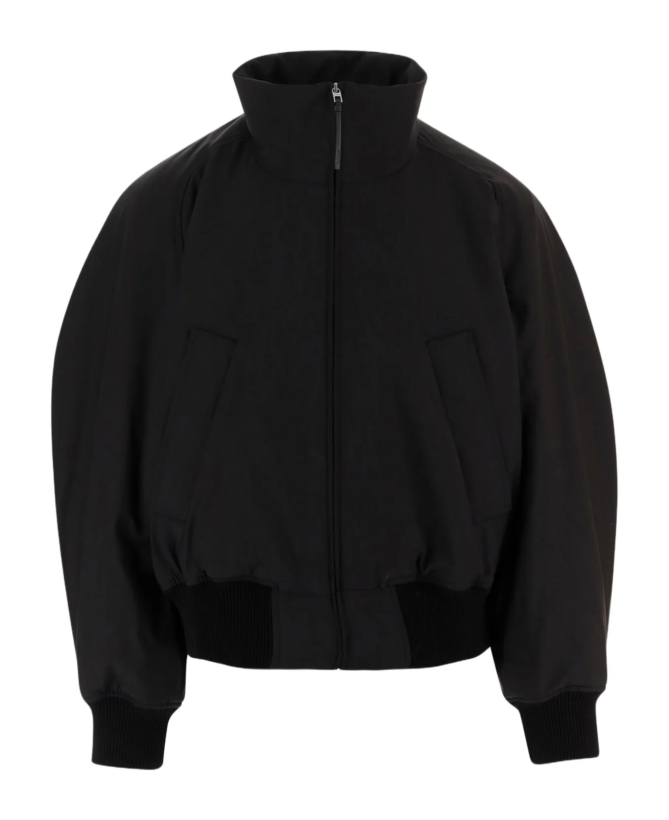 Stretch Cotton Blend Jacket With Zip And High Collar - 1