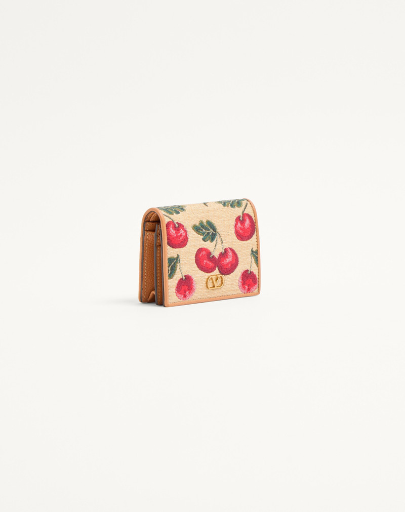 VLOGO SIGNATURE CHERRY JACQUARD RAFFIA WALLET 4