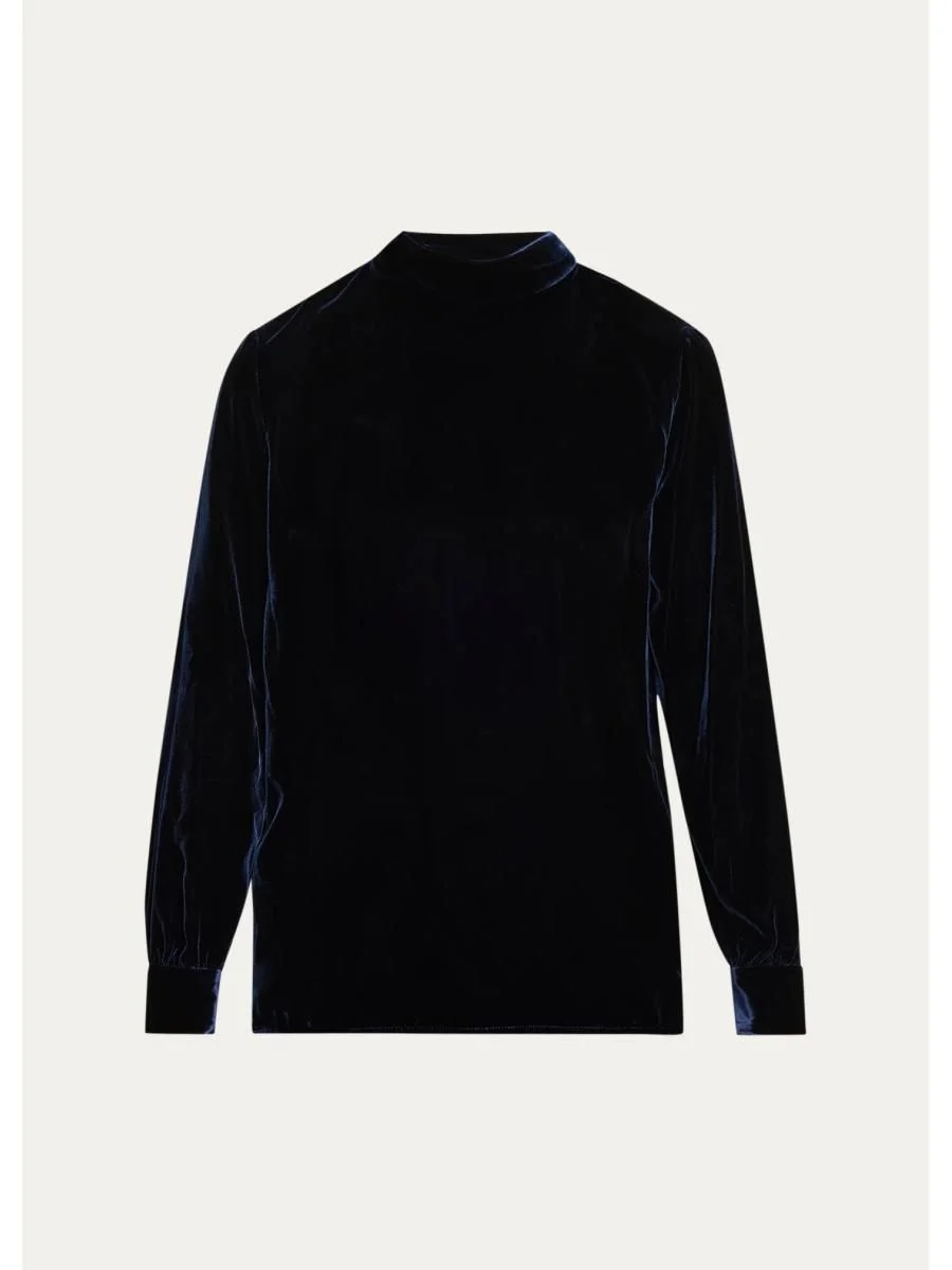 Mock-Neck Velvet Long-Sleeve Shirt - 1