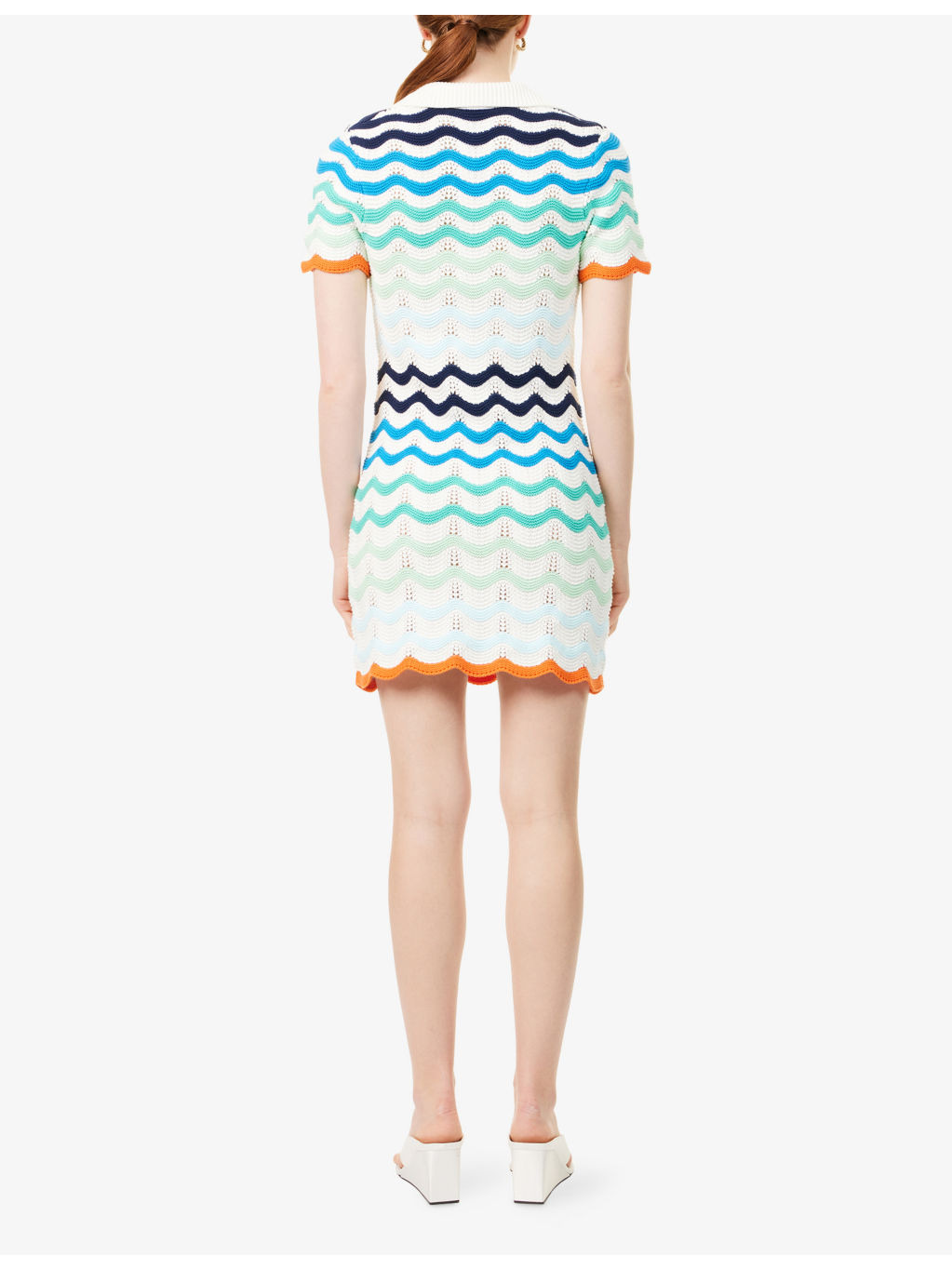 Wavy Crochet Striped Cotton-Knit Mini Dress - 4