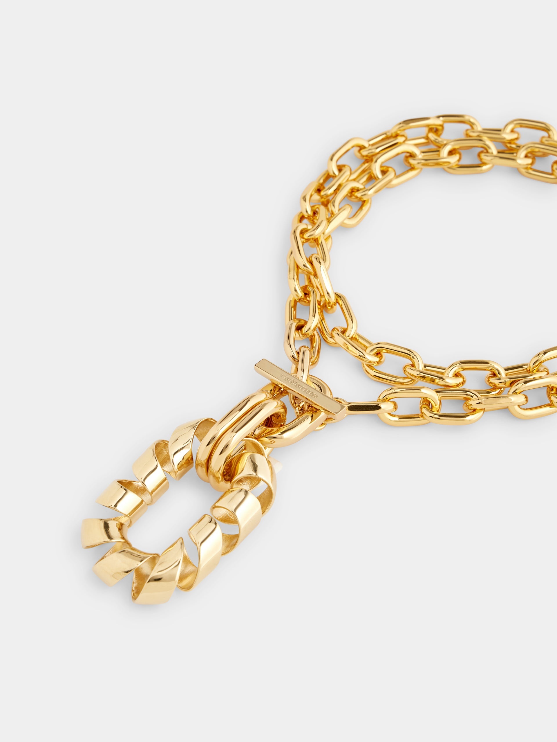 GOLD DOUBLE XL LINK TWIST NECKLACE WITH PENDANT - 3