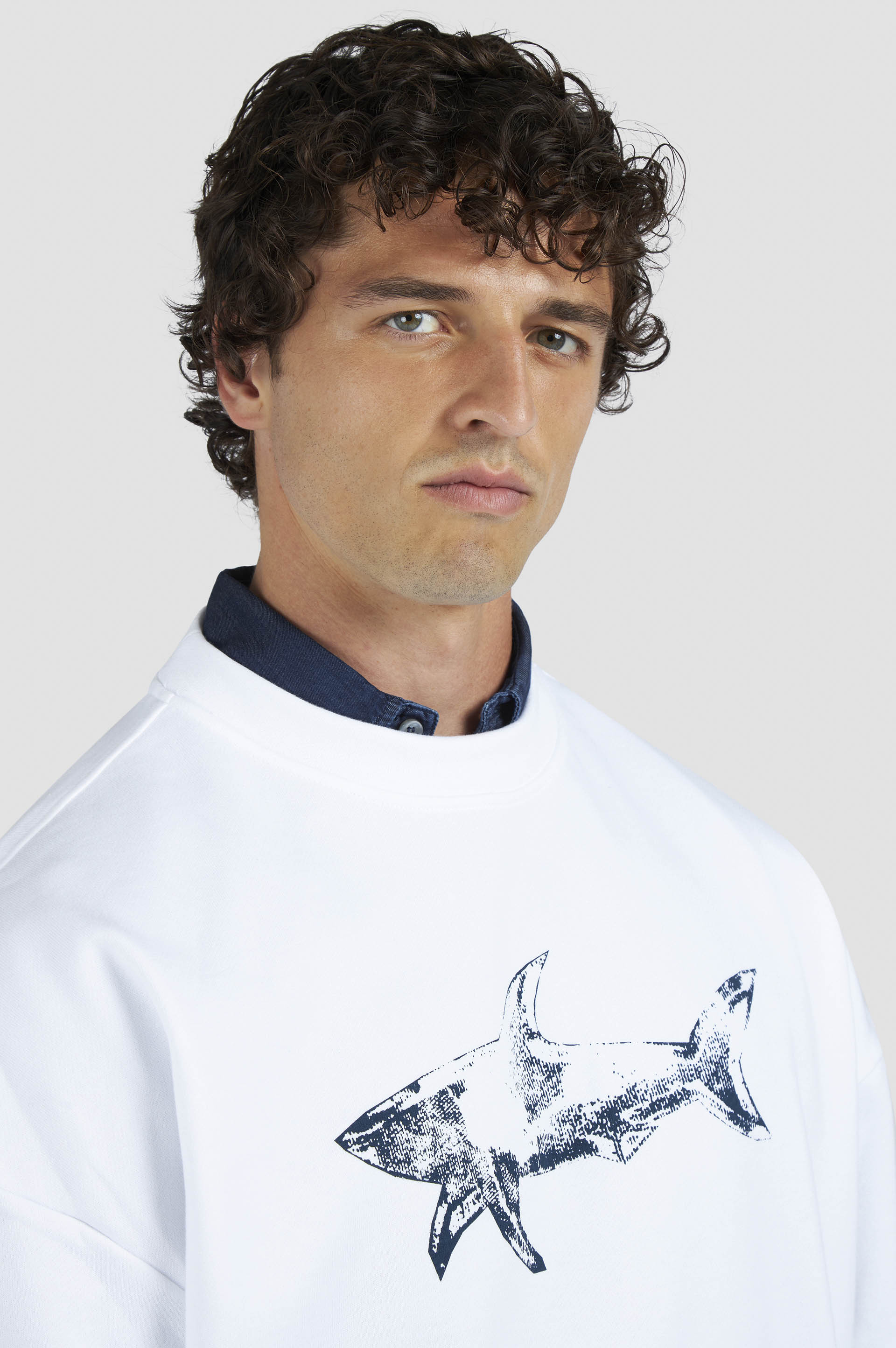 COTTON FLEECE SWEATSHIRT WITH SHARK PRINT - 4