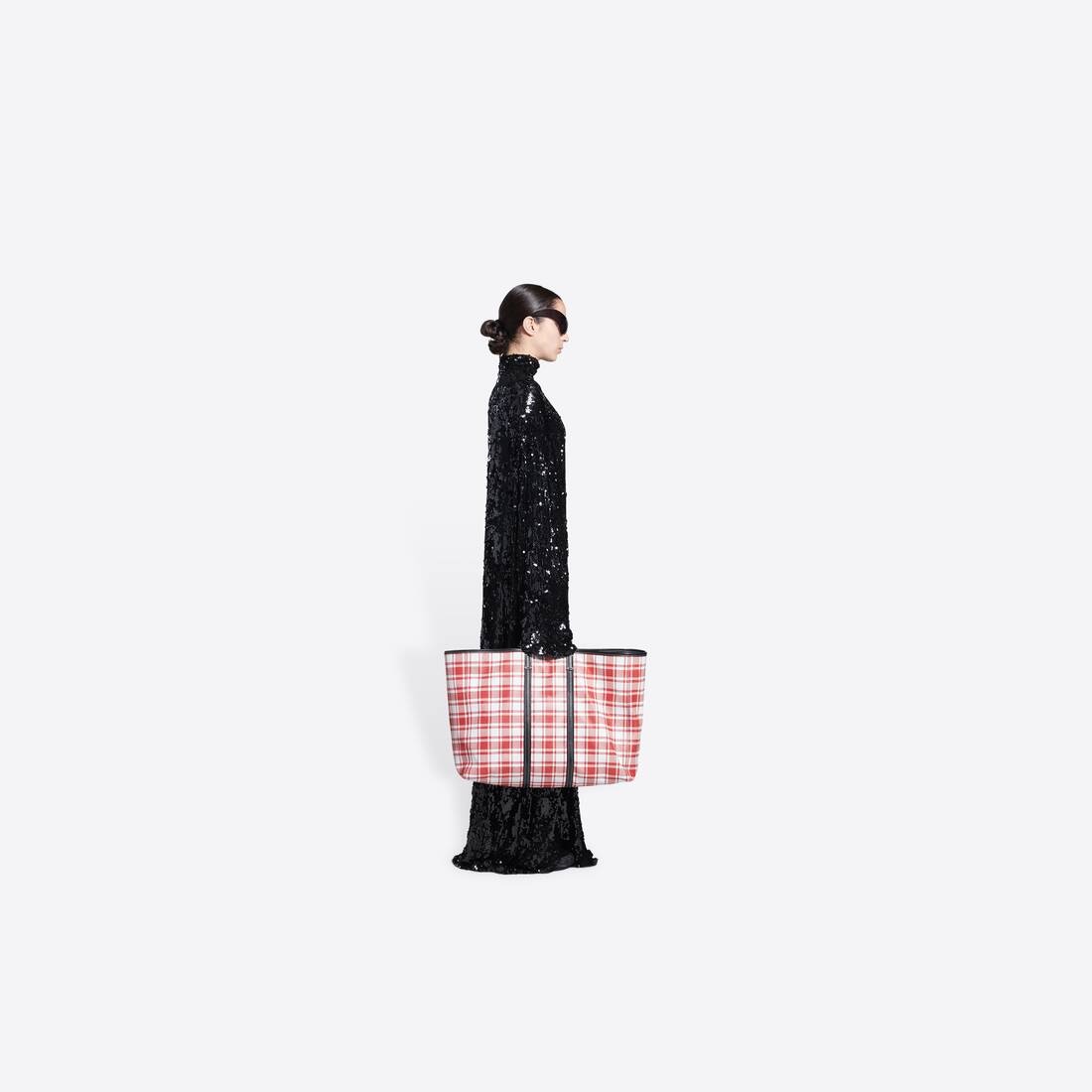 Barbes Large East-west Shopper Bag Check Printed in Red - 2