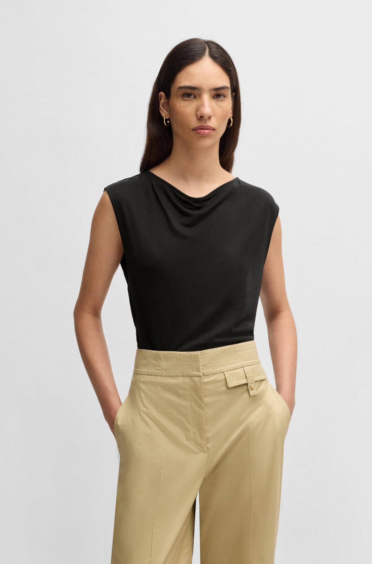 SLEEVELESS T-SHIRT WITH RIBBED FRONT - 2