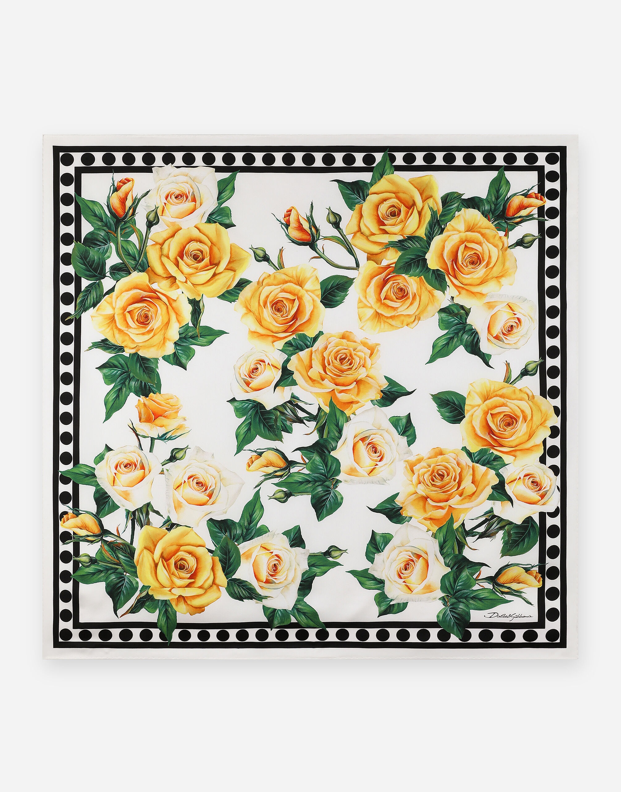 Twill scarf with yellow rose print (90 x 90) - 1