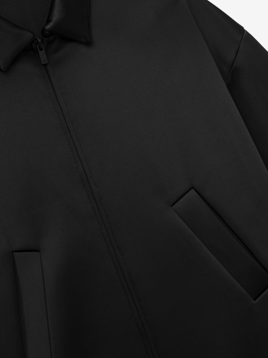 BONDED SATIN ZIP-UP BOMBER (JET BLACK) - 3