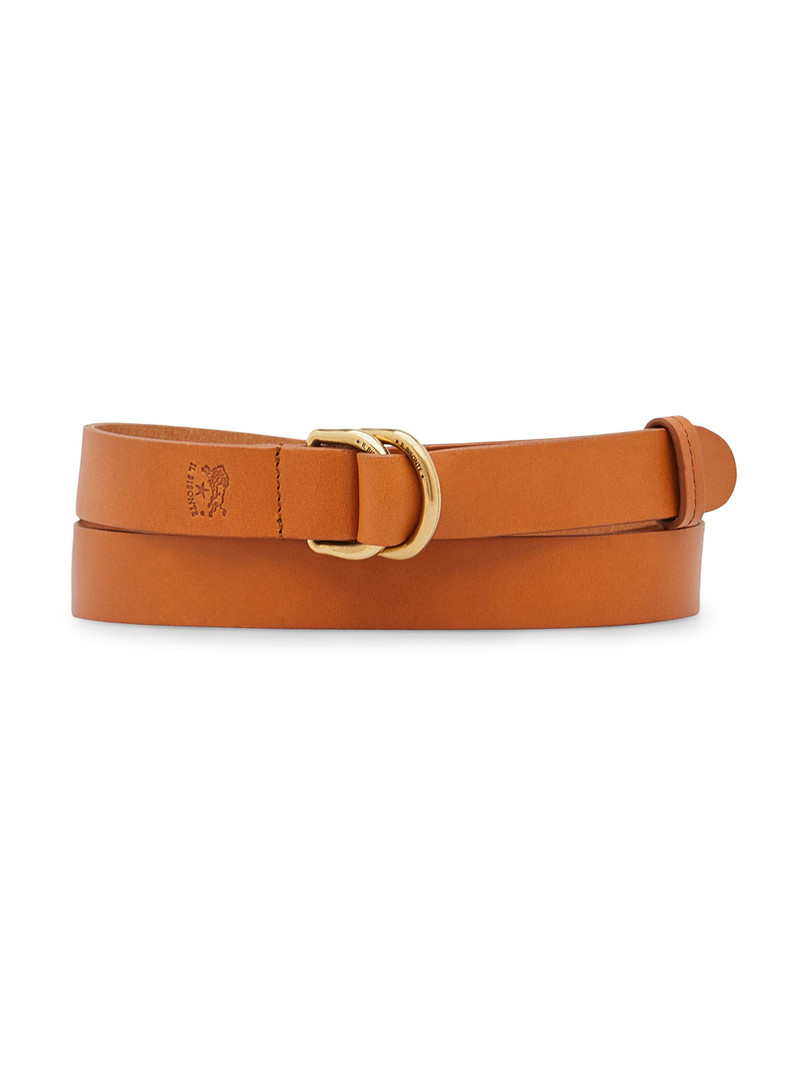 Women's Leather Double D-Ring Buckle Belt - Caramel 1