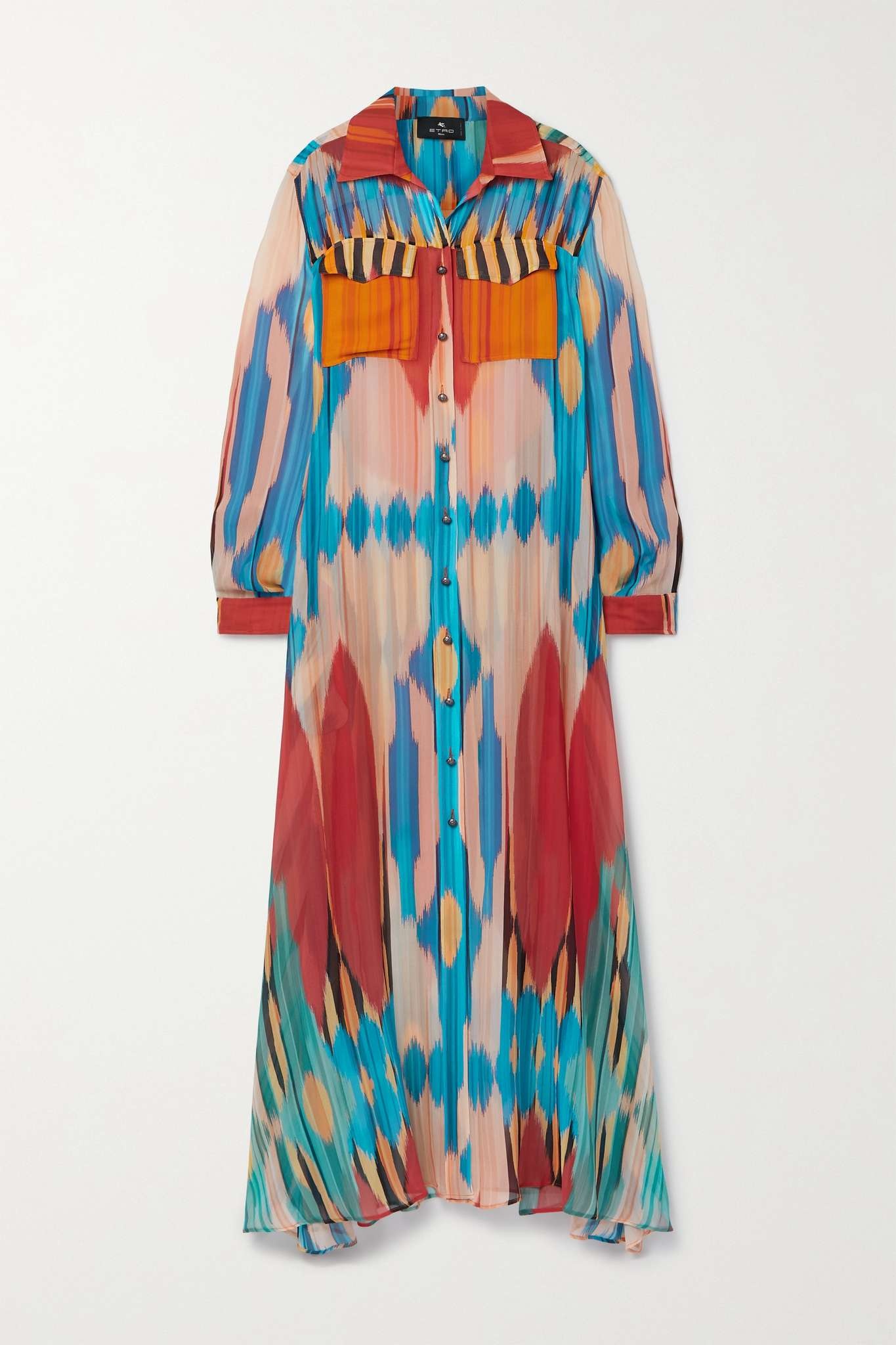 Printed silk-crepon maxi shirt dress - 1