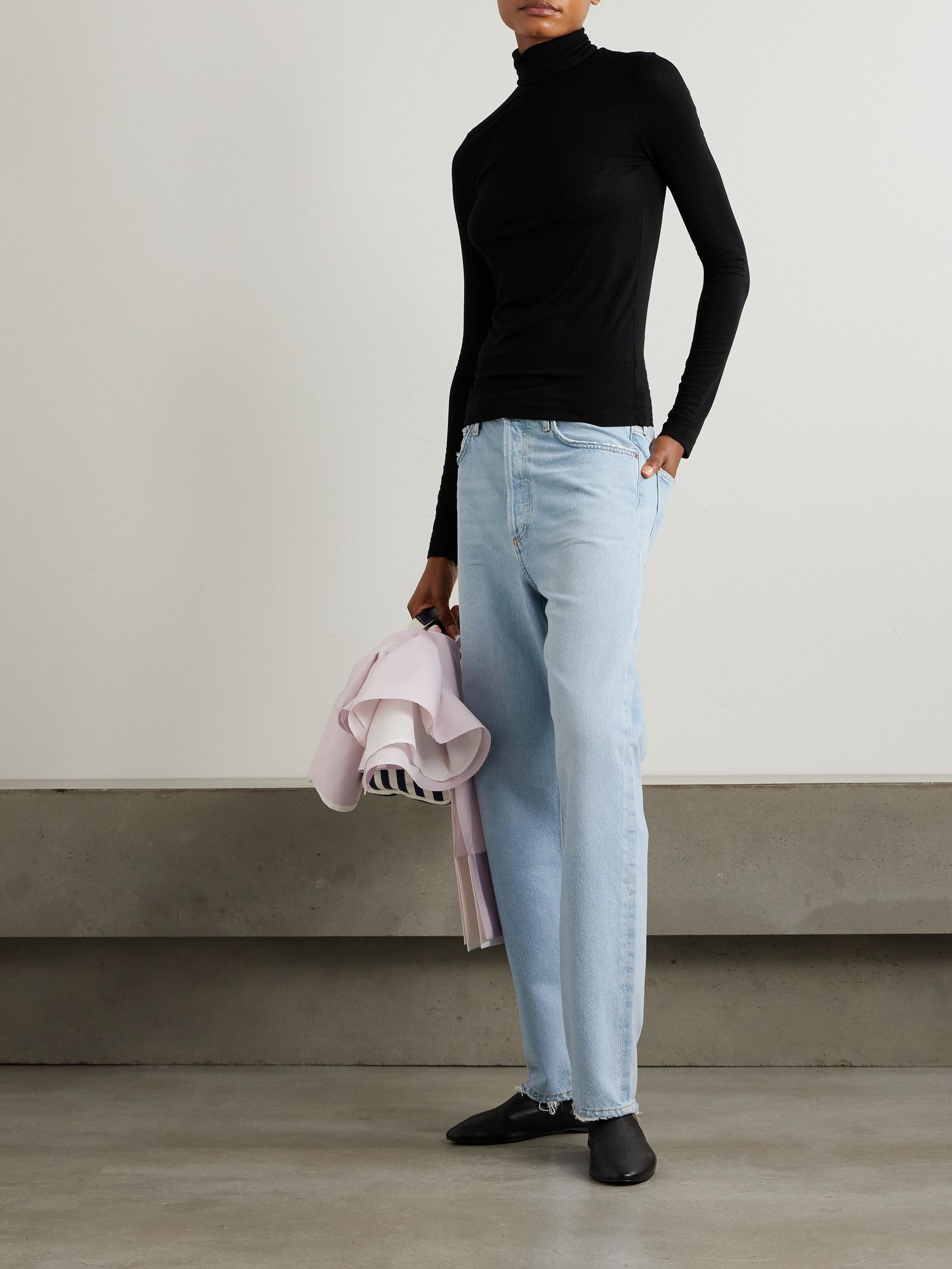 Pascale stretch-Lyocell turtleneck top Black - 2