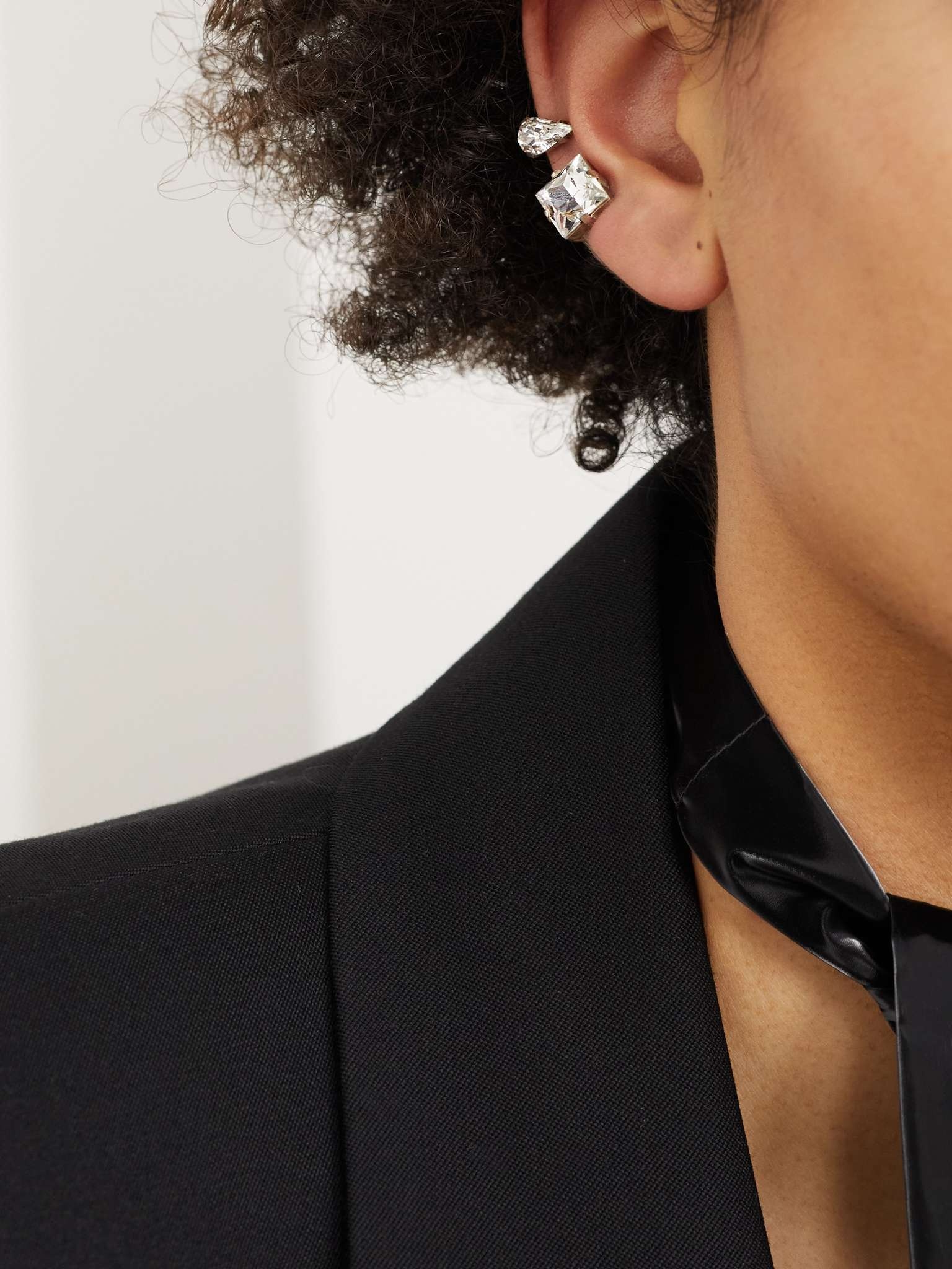 Silver-Tone Crystal Clip Earrings - 2