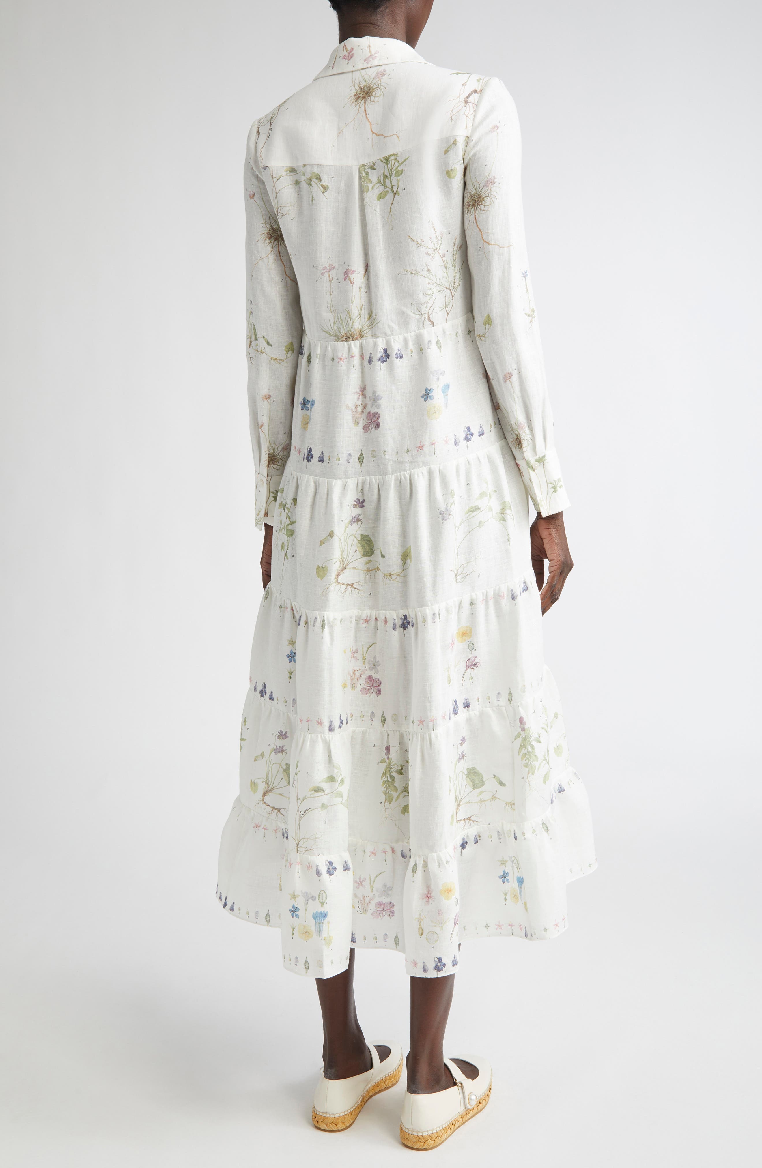 Erdem Long Sleeve Linen Shirtdress in Botanical Garden White at Nordstrom - 2