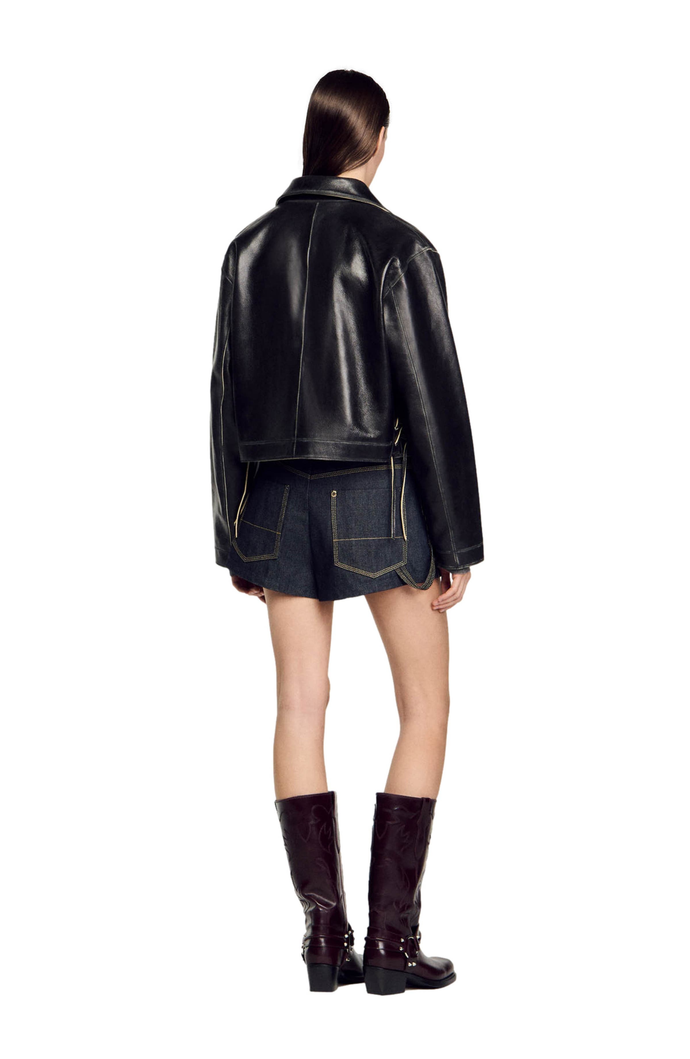 SANDRO Distressed leather jacket in Black at Nordstrom - 2